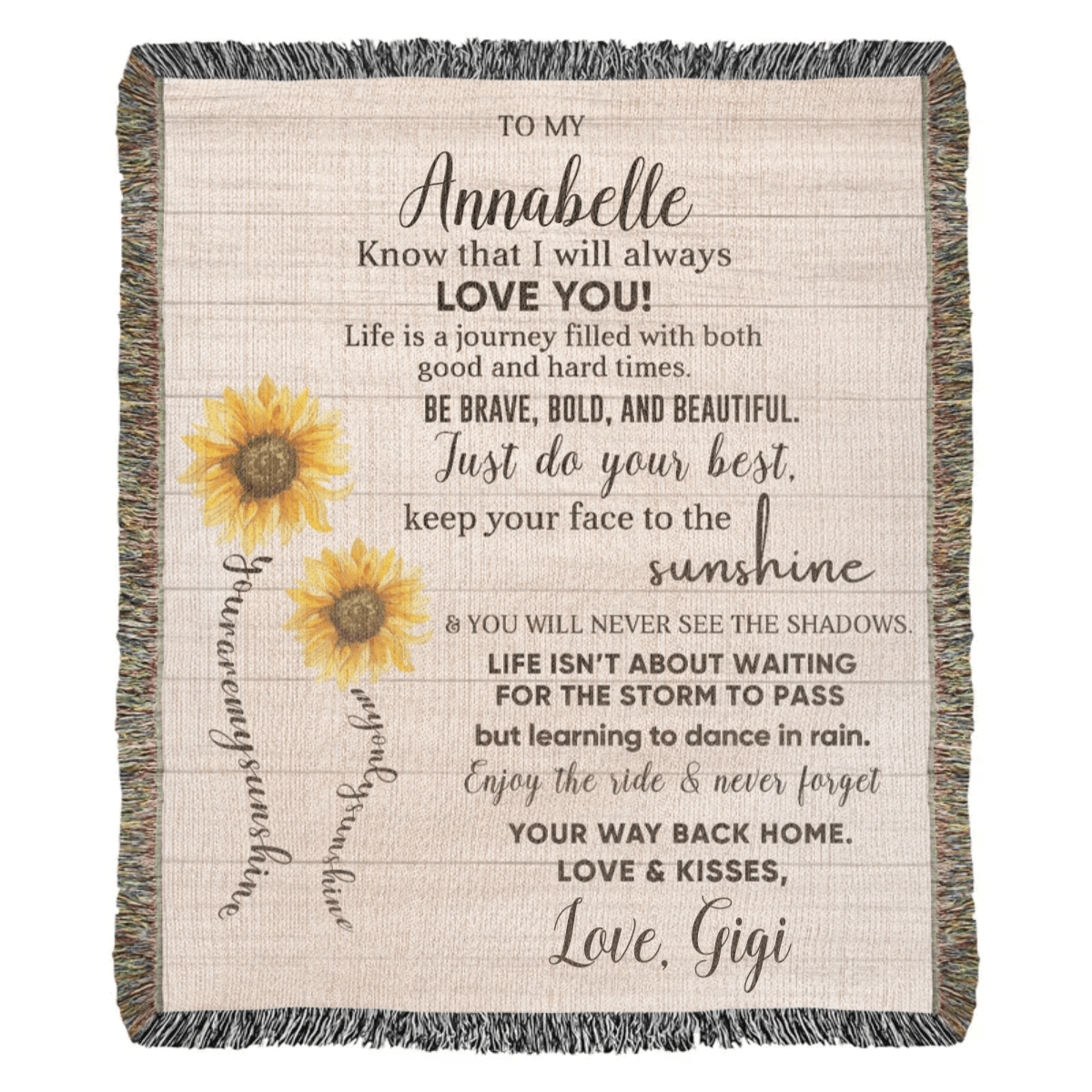 Granddaughter Keepsake Gift - Know that I Will Always Love You - Personalized Heirloom Woven Cotton Blanket - Mallard Moon Gift Shop
