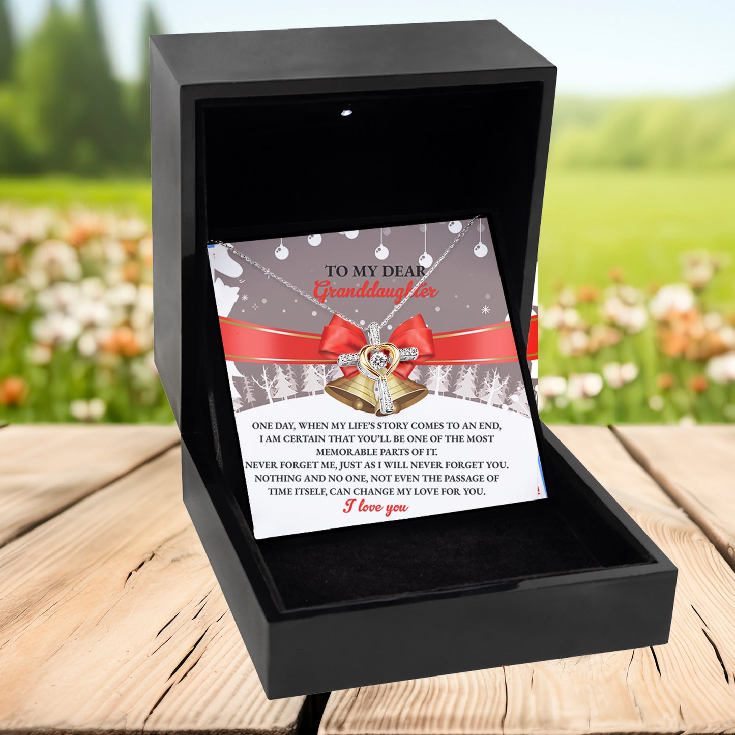 To My Dear Granddaughter – Faith & Love Cross Dancing Necklace Gift with Heartfelt Message Card - Mallard Moon