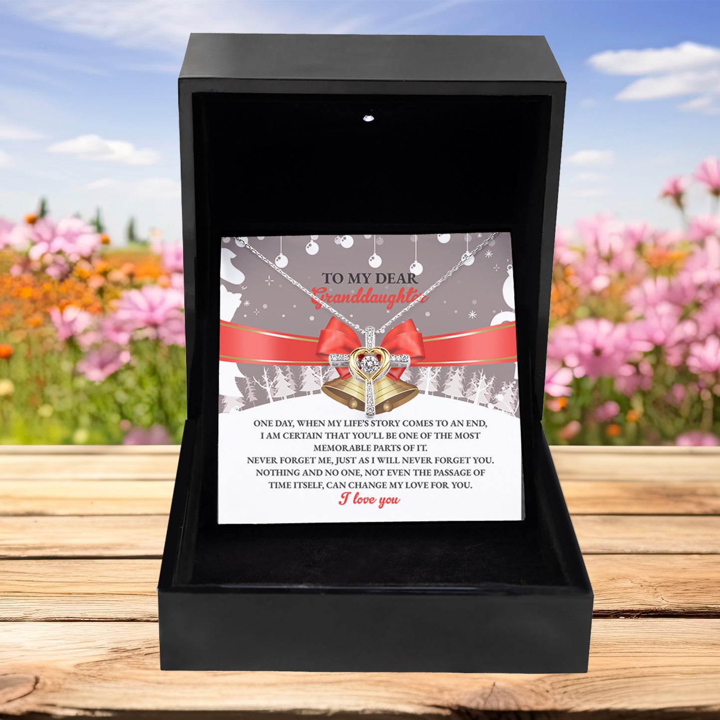 To My Dear Granddaughter – Faith & Love Cross Dancing Necklace Gift with Heartfelt Message Card - Mallard Moon