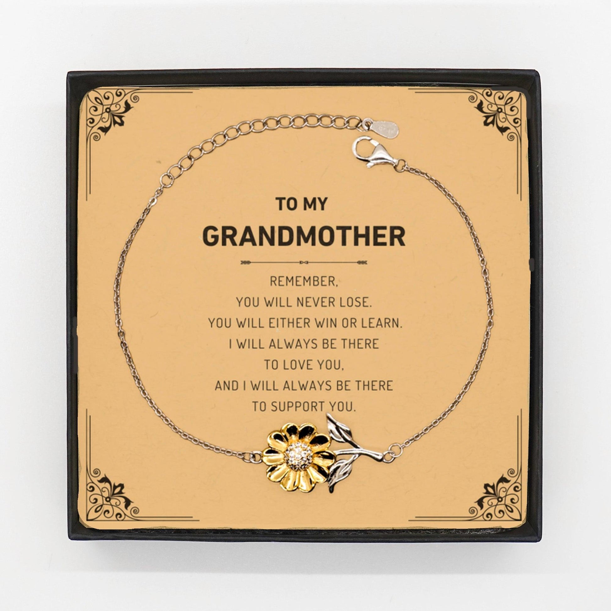 Grandmother Gifts, To My Grandmother Remember, you will never lose. You will either WIN or LEARN, Keepsake Sunflower Bracelet Birthday Christmas Gifts Ideas - Mallard Moon Gift Shop