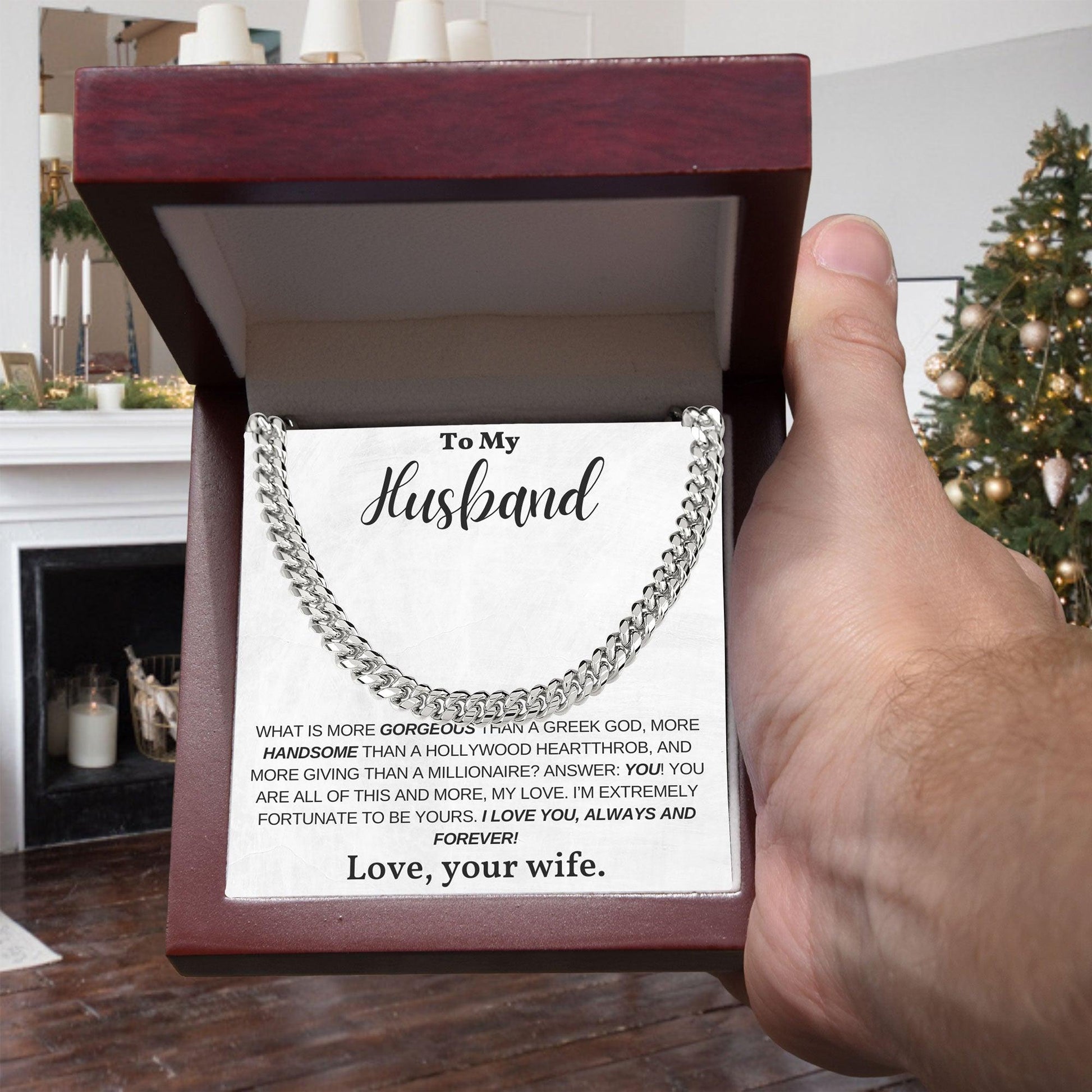 To My Husband, My Greek God, My Heartthrob, My Love - Cuban Link Chain Necklace - Mallard Moon Gift Shop