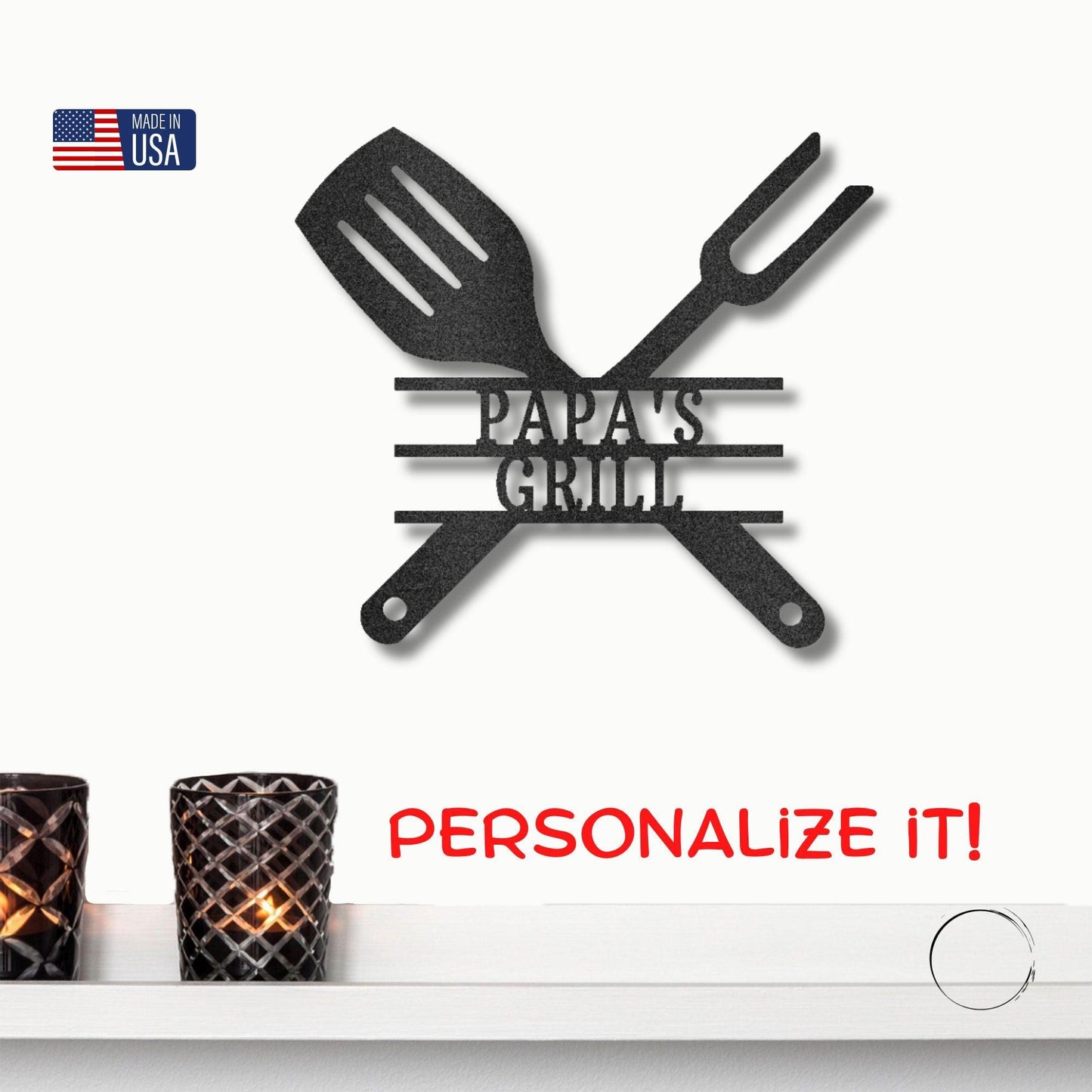 Grilling Utensils Personalized Indoor Outdoor Steel Wall Sign Art - Mallard Moon Gift Shop