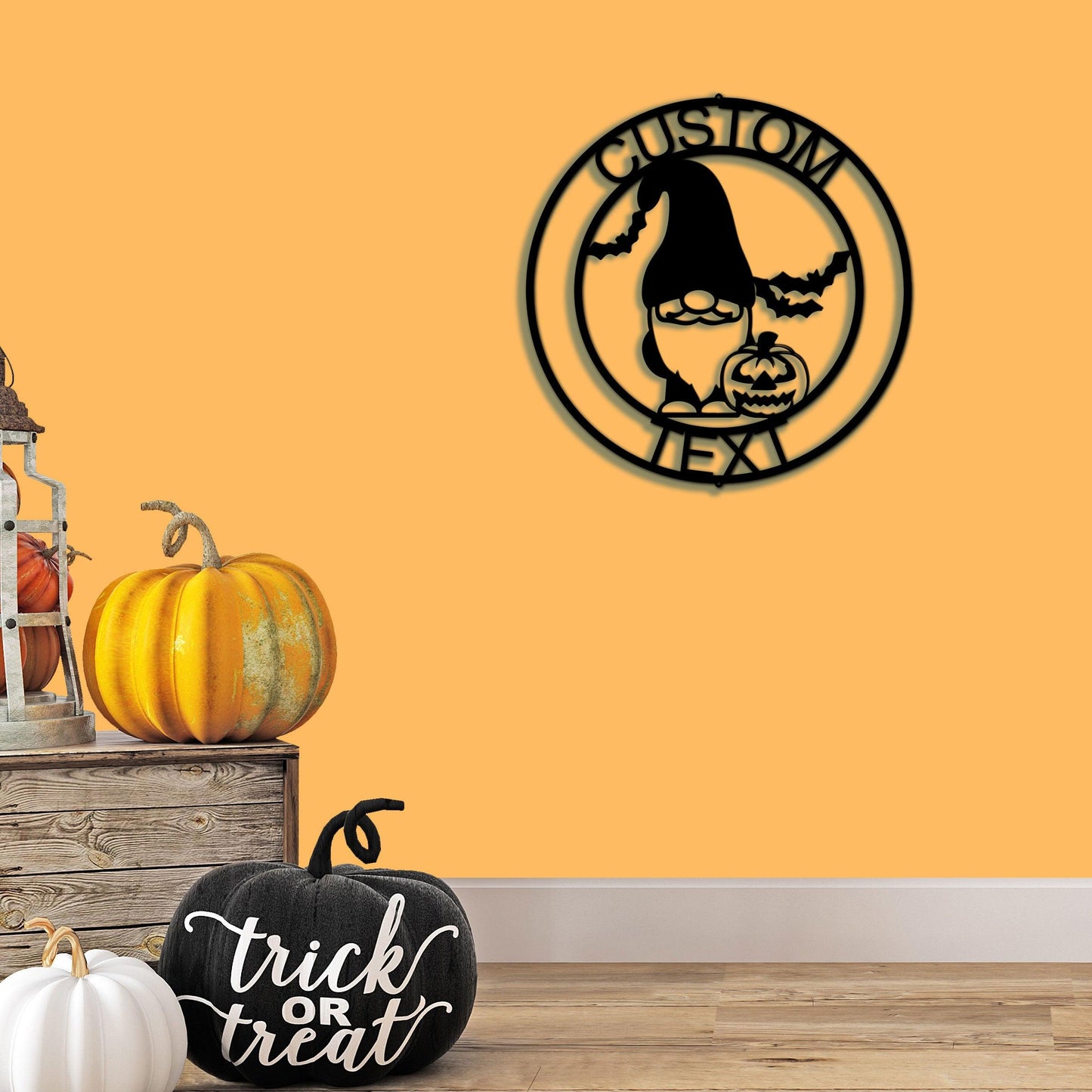 Halloween Gnome Custom Name Metal Art Wall Sign Home Decor - Mallard Moon Gift Shop