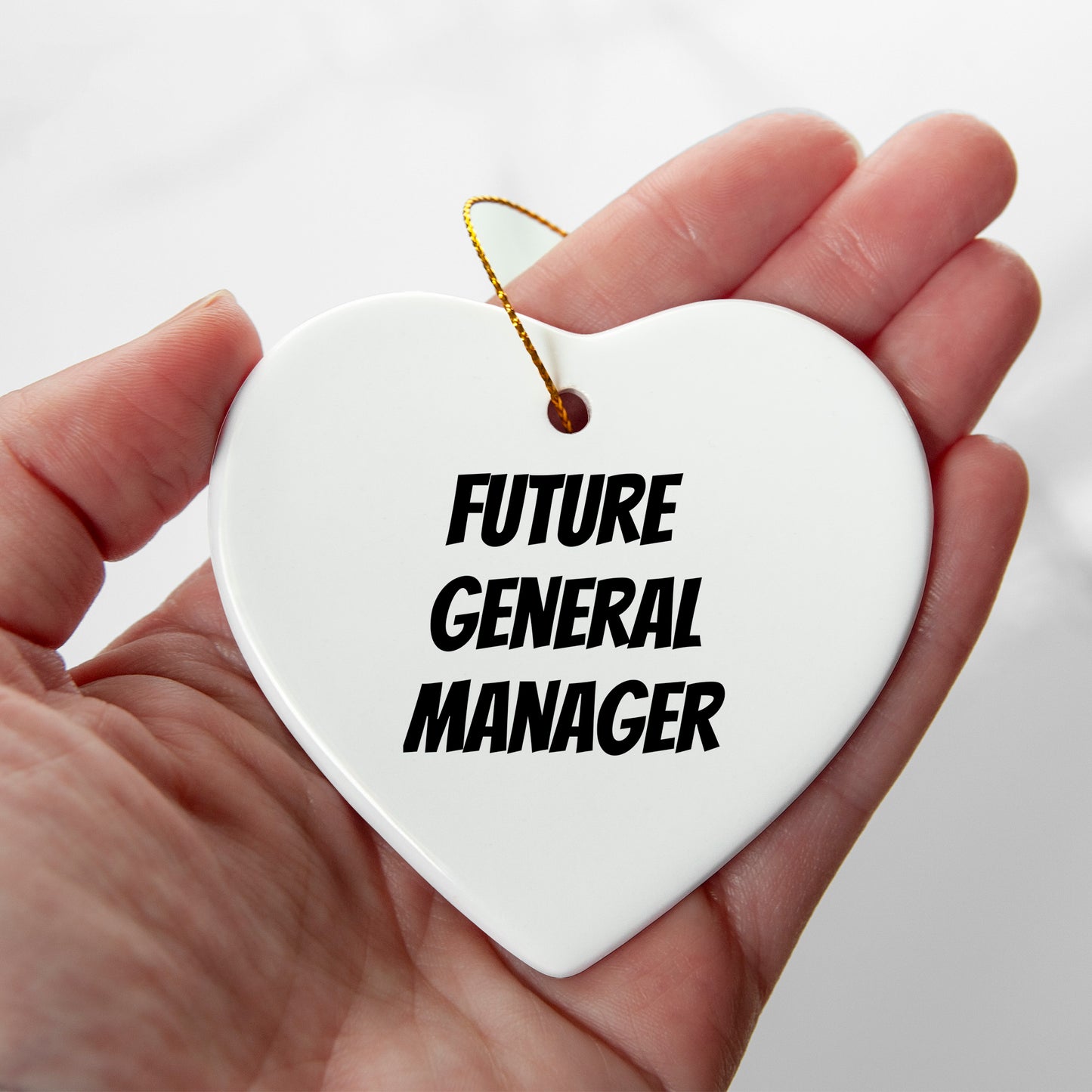 Funny General Manager Heart Christmas Tree Ornament with 'Future General Manager' Quote, - Mallard Moon