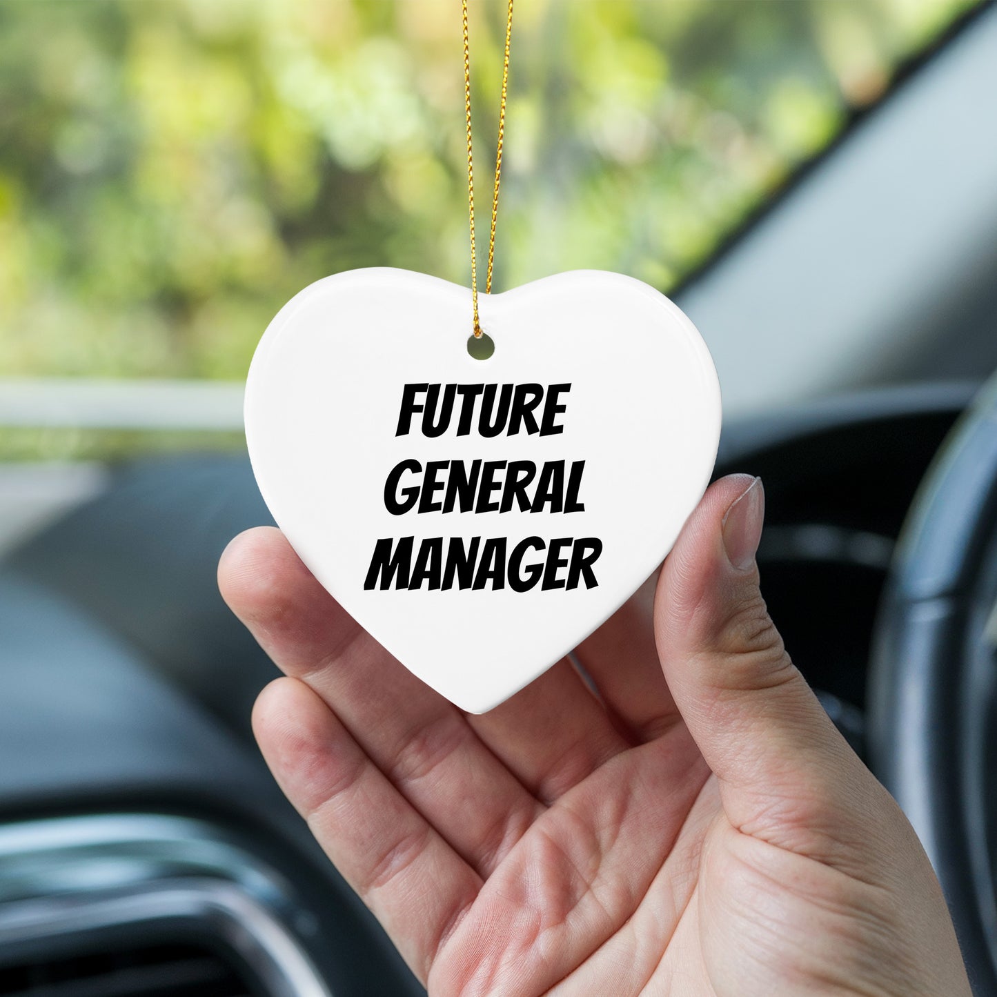 Funny General Manager Heart Christmas Tree Ornament with 'Future General Manager' Quote, - Mallard Moon