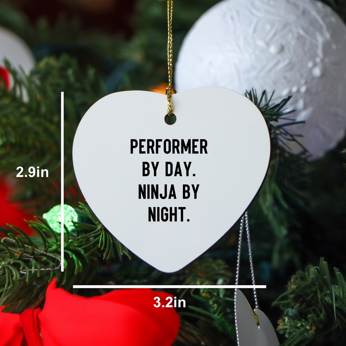 Performer Gifts from Friends, Christmas Unique Performer Heart Ornament, 'Performer By Day. Ninja By Night.' - Mallard Moon
