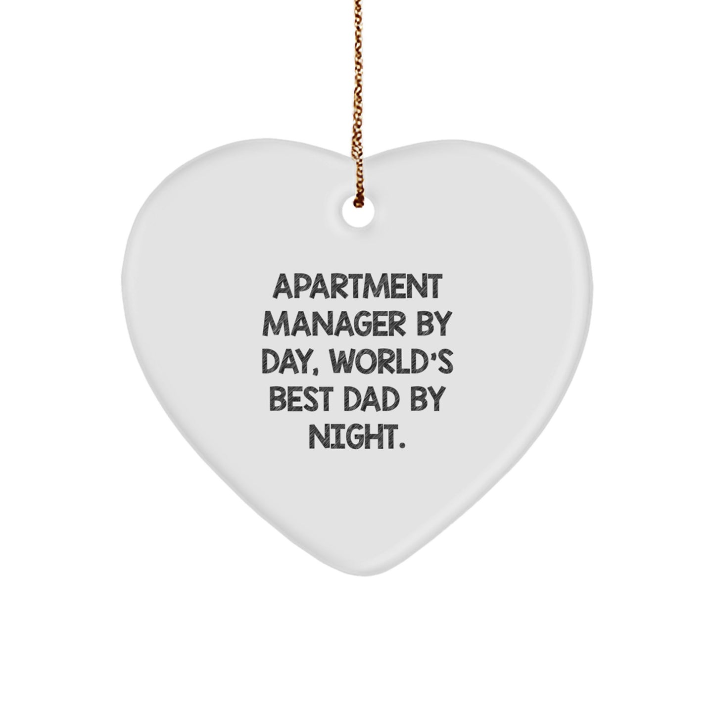 Funny Apartment Manager Gifts, Heart Ornament for Men, 'Apartment Manager By Day, World's Best Dad By Night.' Quote, Christmas Unique Gifts from Friends - Image 1