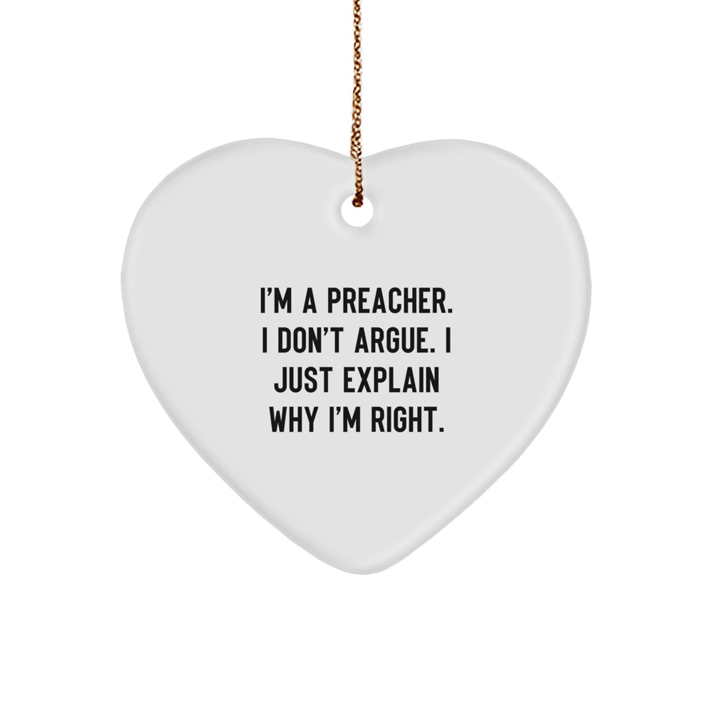 Funny Preacher Heart Ornament Gifts for Preacher from Friends, Family, or Coworkers - Unique Heart Shaped Ornaments for Christmas - Image 1