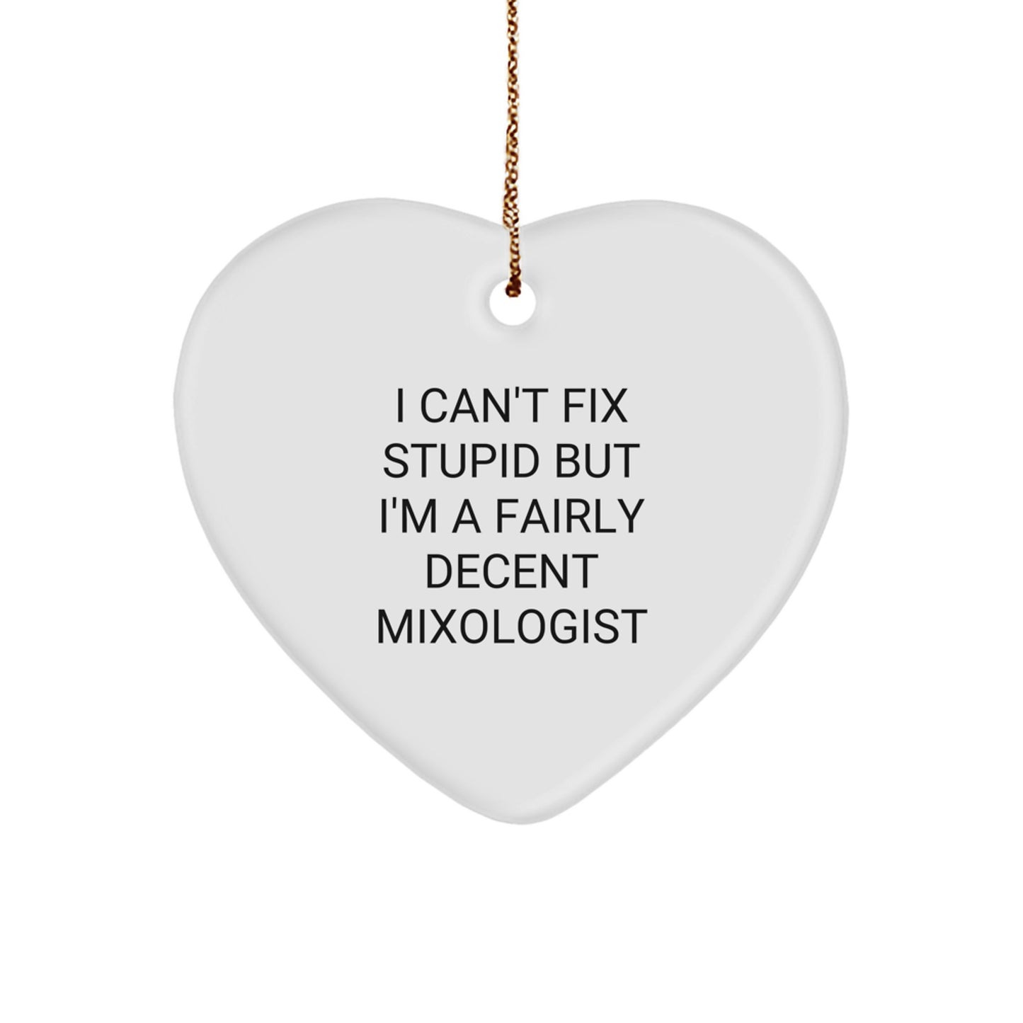 Funny Mixologist Gifts from Friends with Heart Ornament 'I Can't Fix Stupid But I'm A Fairly Decent' Quote for Christmas - Image 1