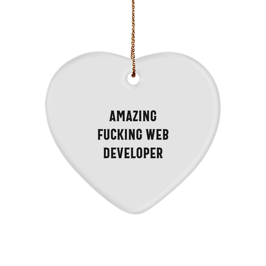 Funny Web Developer Gifts from Friends for Christmas Unique Heart Ornament, Amazing Quotes - Image 1