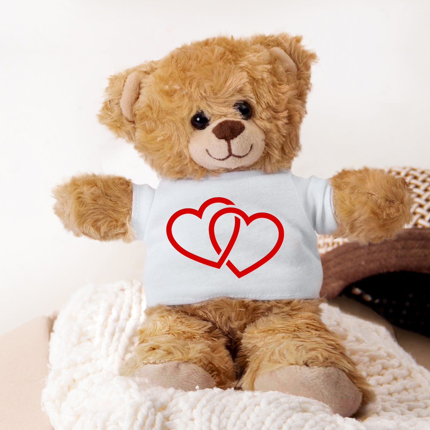 Two Hearts Beat as One - Plush Lamb, Panda, or Teddy Bear with Tee Shirt - Mallard Moon Gift Shop