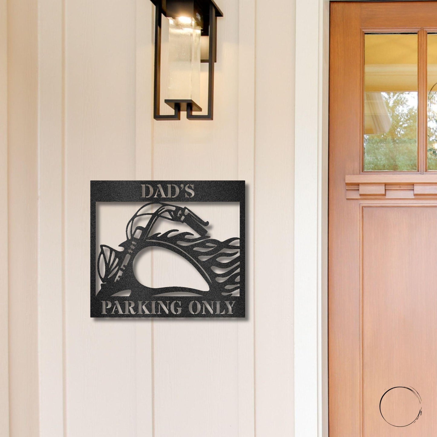 Hog Motorcycle Parking Personalized Name Indoor Outdoor Steel Sign Metal Art - Mallard Moon Gift Shop