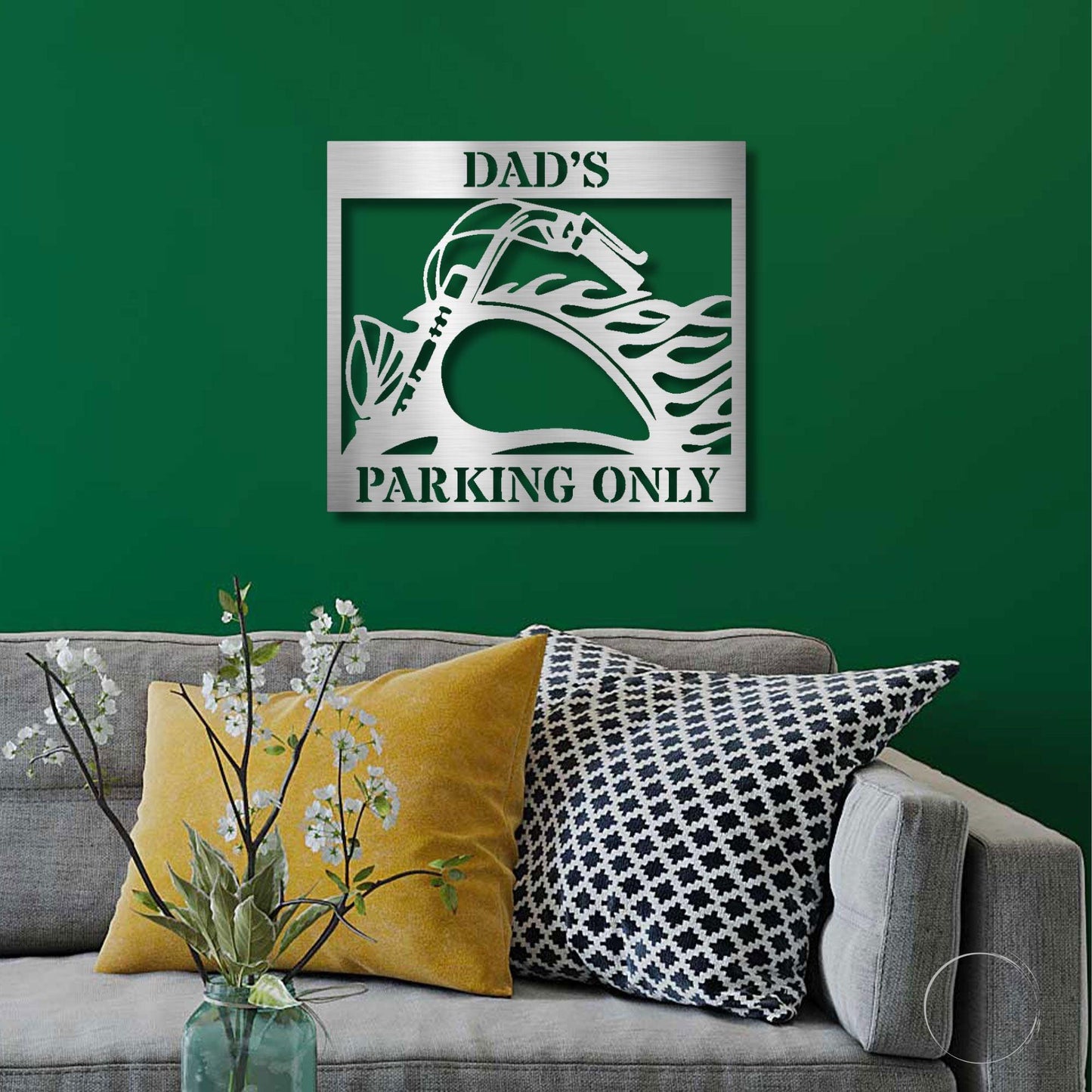 Hog Motorcycle Parking Personalized Name Indoor Outdoor Steel Sign Metal Art - Mallard Moon Gift Shop