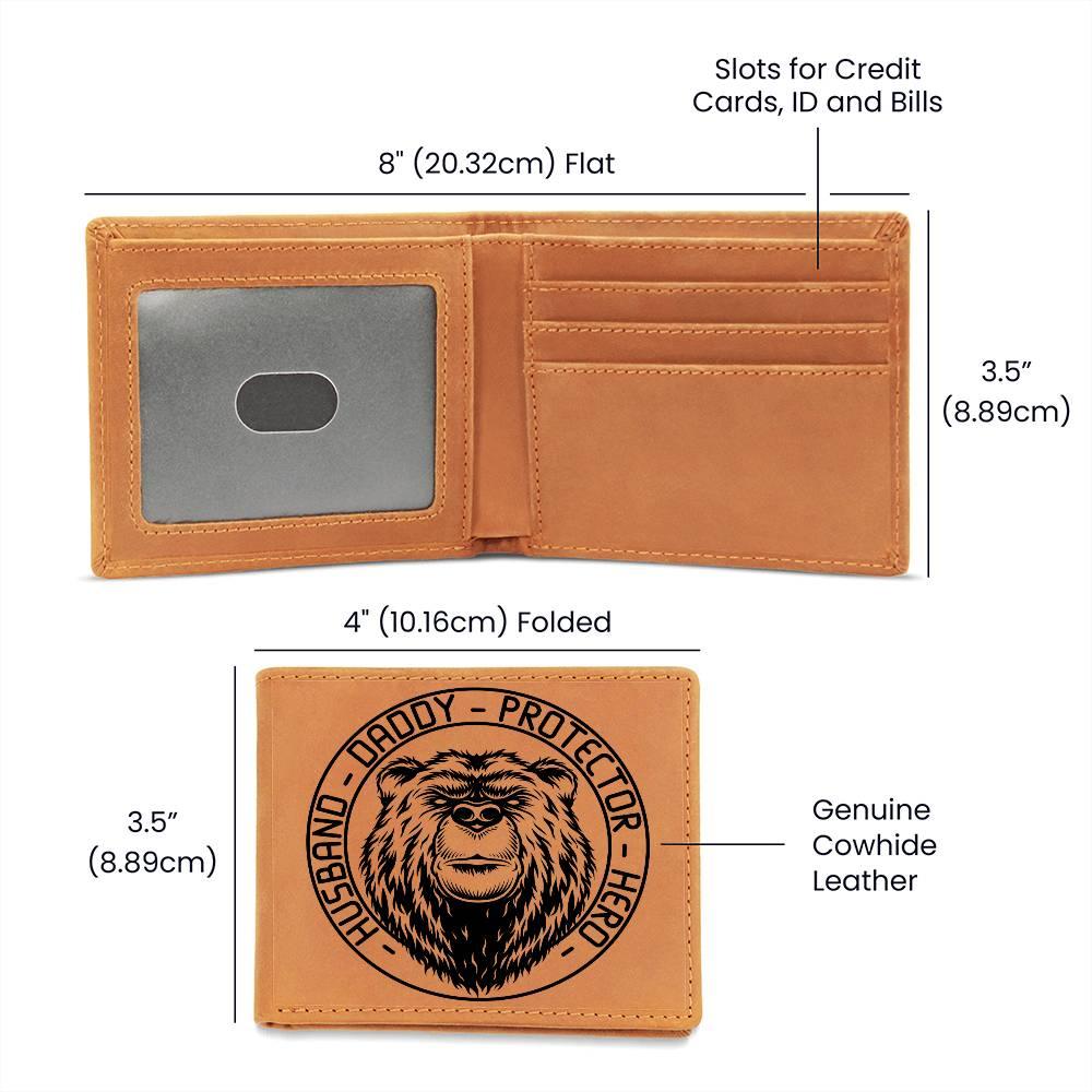Husband Daddy Protector Hero Bear Custom Printed Leather Wallet - Mallard Moon Gift Shop