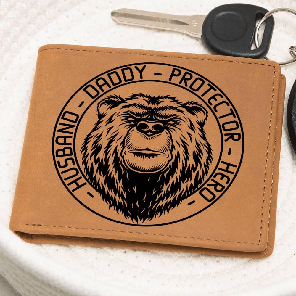 Husband Daddy Protector Hero Bear Custom Printed Leather Wallet - Mallard Moon Gift Shop