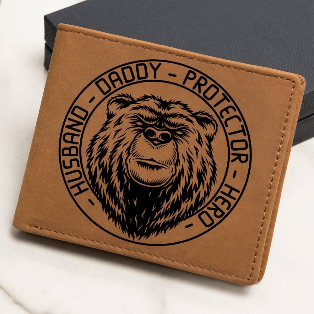 Husband Daddy Protector Hero Bear Custom Printed Leather Wallet - Mallard Moon Gift Shop