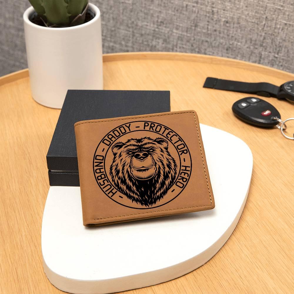 Husband Daddy Protector Hero Bear Custom Printed Leather Wallet - Mallard Moon Gift Shop