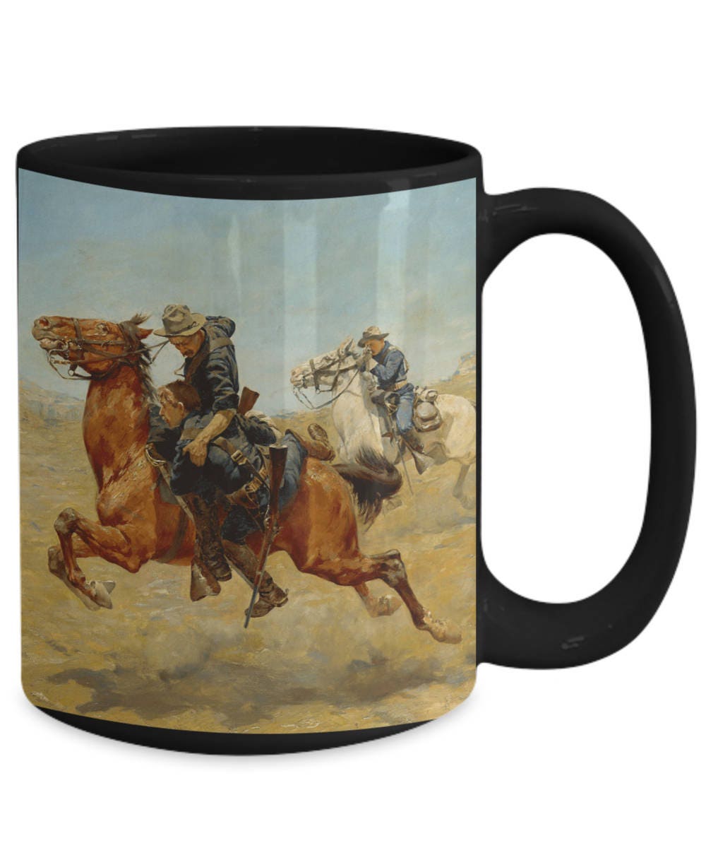 Frontier Trooper - My Bunkie Western Art Black Ceramic 15 oz Mug
