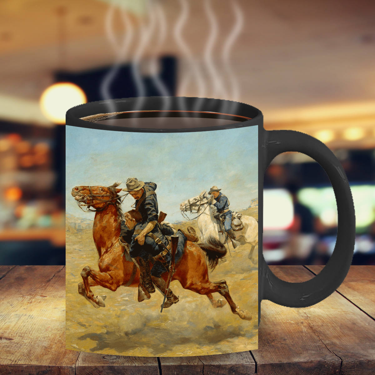 Frontier Trooper - My Bunkie Western Art Black Ceramic 15 oz Mug