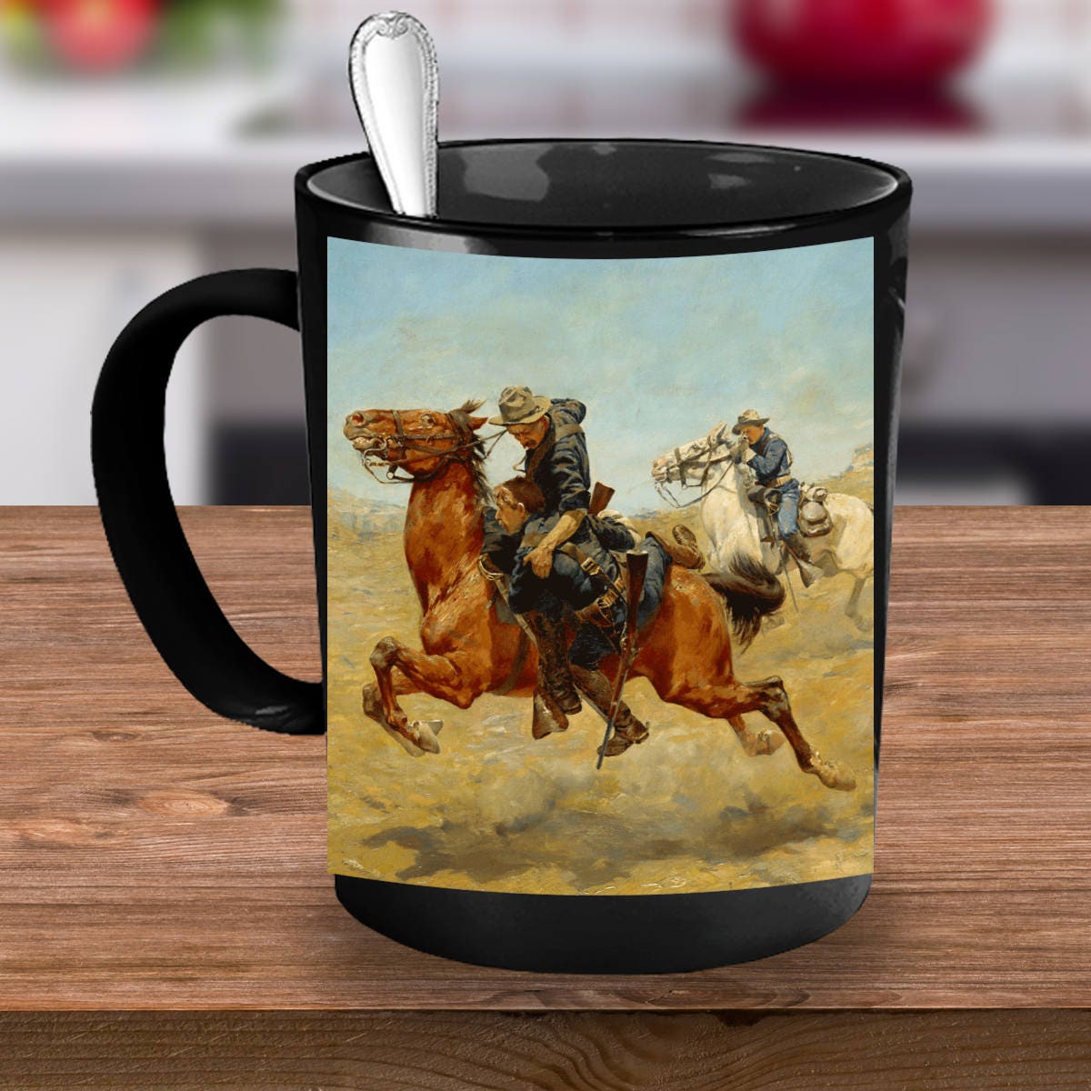 Frontier Trooper - My Bunkie Western Art Black Ceramic 15 oz Mug