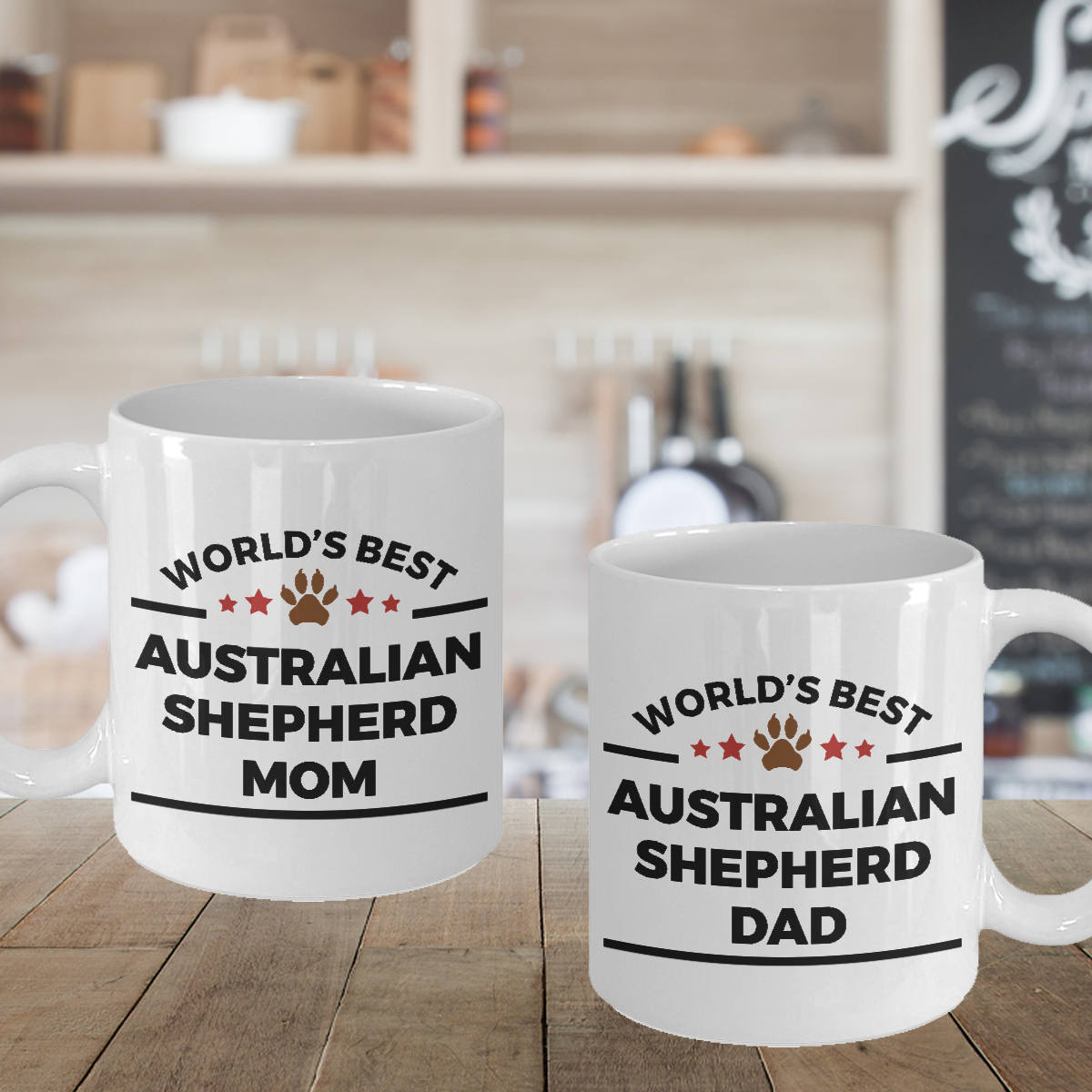 Australian Shepherd Dog Dad and Mom - Couples - Set of 2 Coffee Mug - Mallard Moon Gift Shop