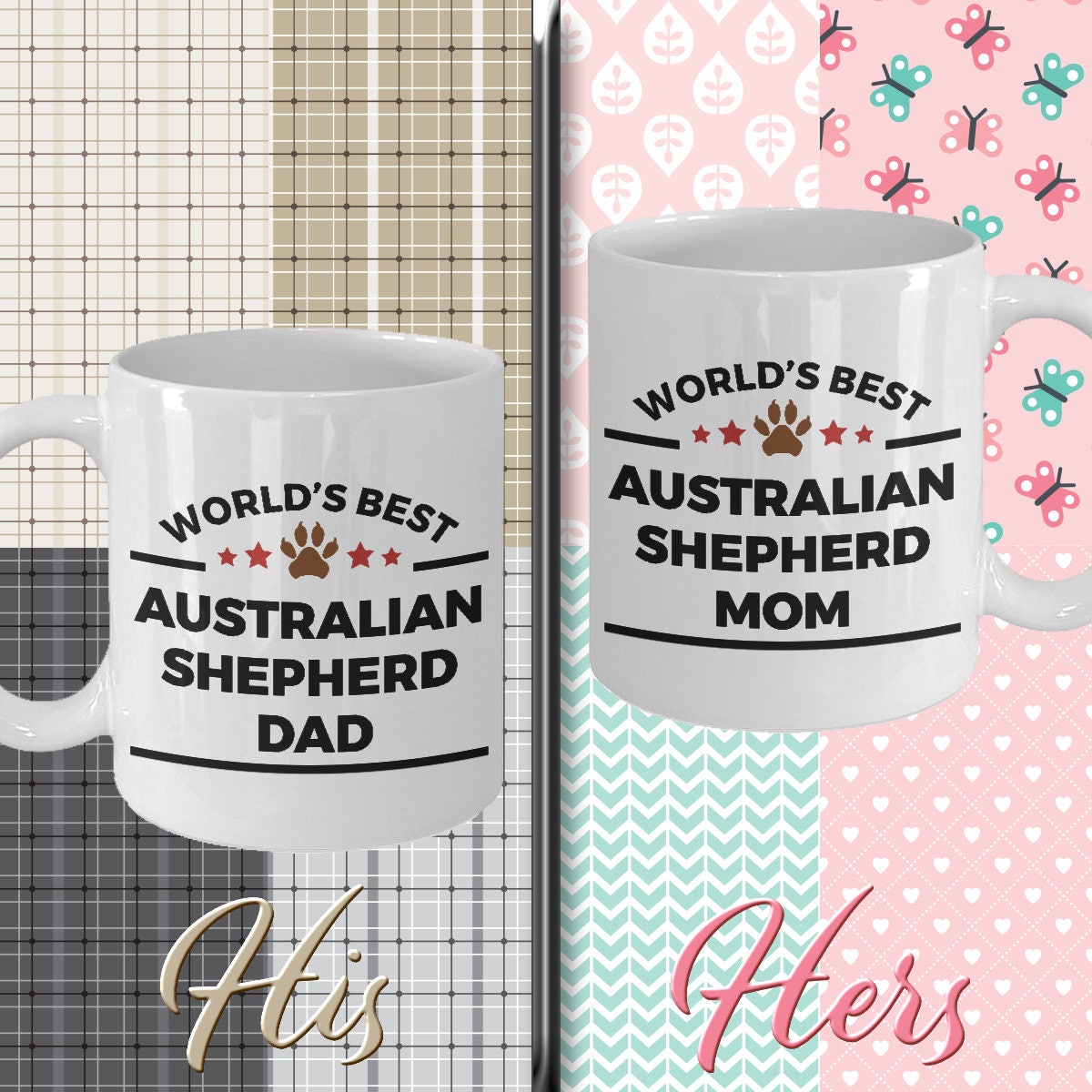 Australian Shepherd Dog Dad and Mom - Couples - Set of 2 Coffee Mug - Mallard Moon Gift Shop