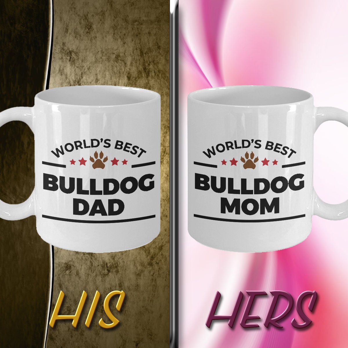 Bulldog Dog Dad and Mom Couple Mug - Set of 2 -His and Hers - Mallard Moon Gift Shop