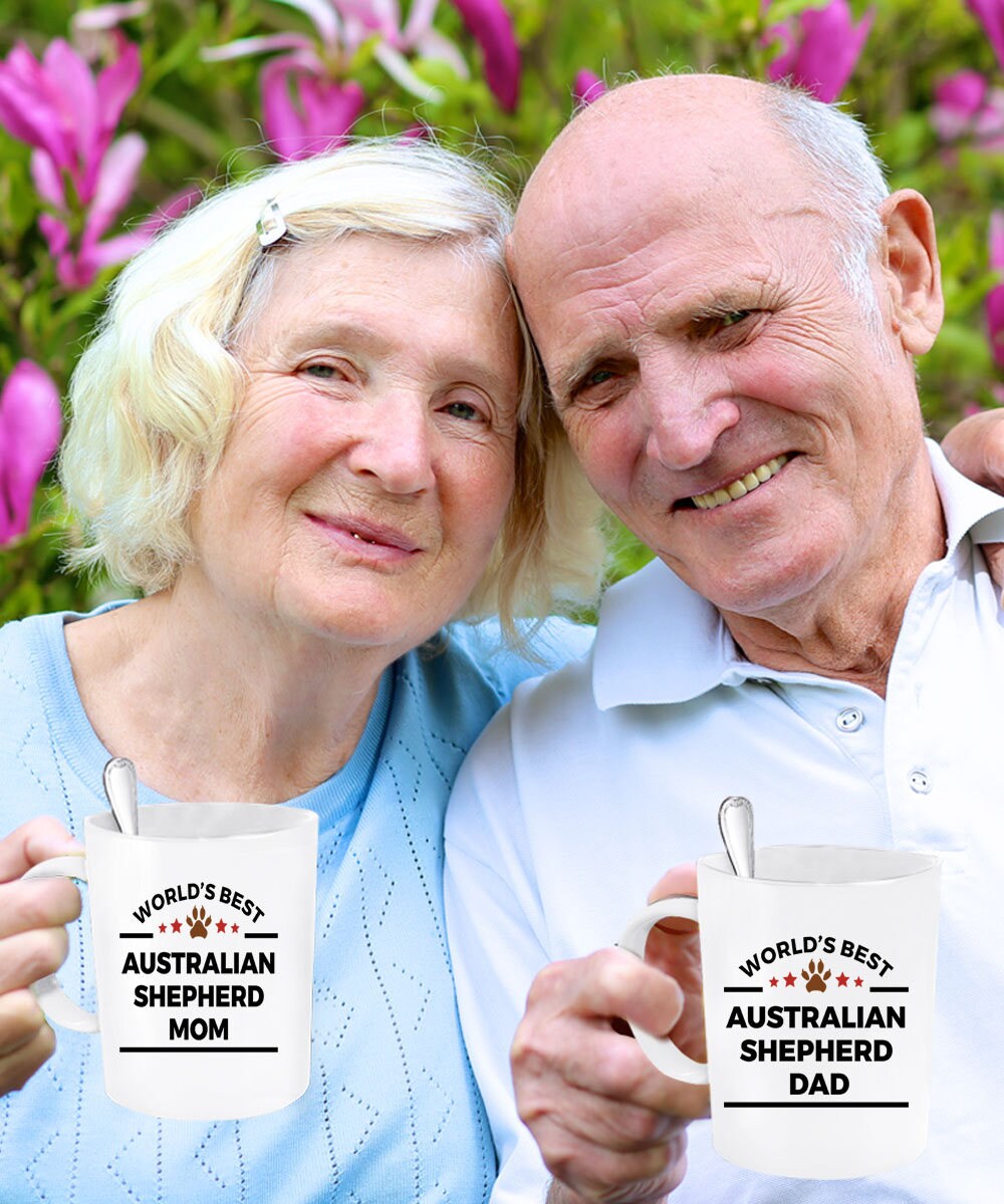 Australian Shepherd Dog Dad and Mom - Couples - Set of 2 Coffee Mug - Mallard Moon Gift Shop
