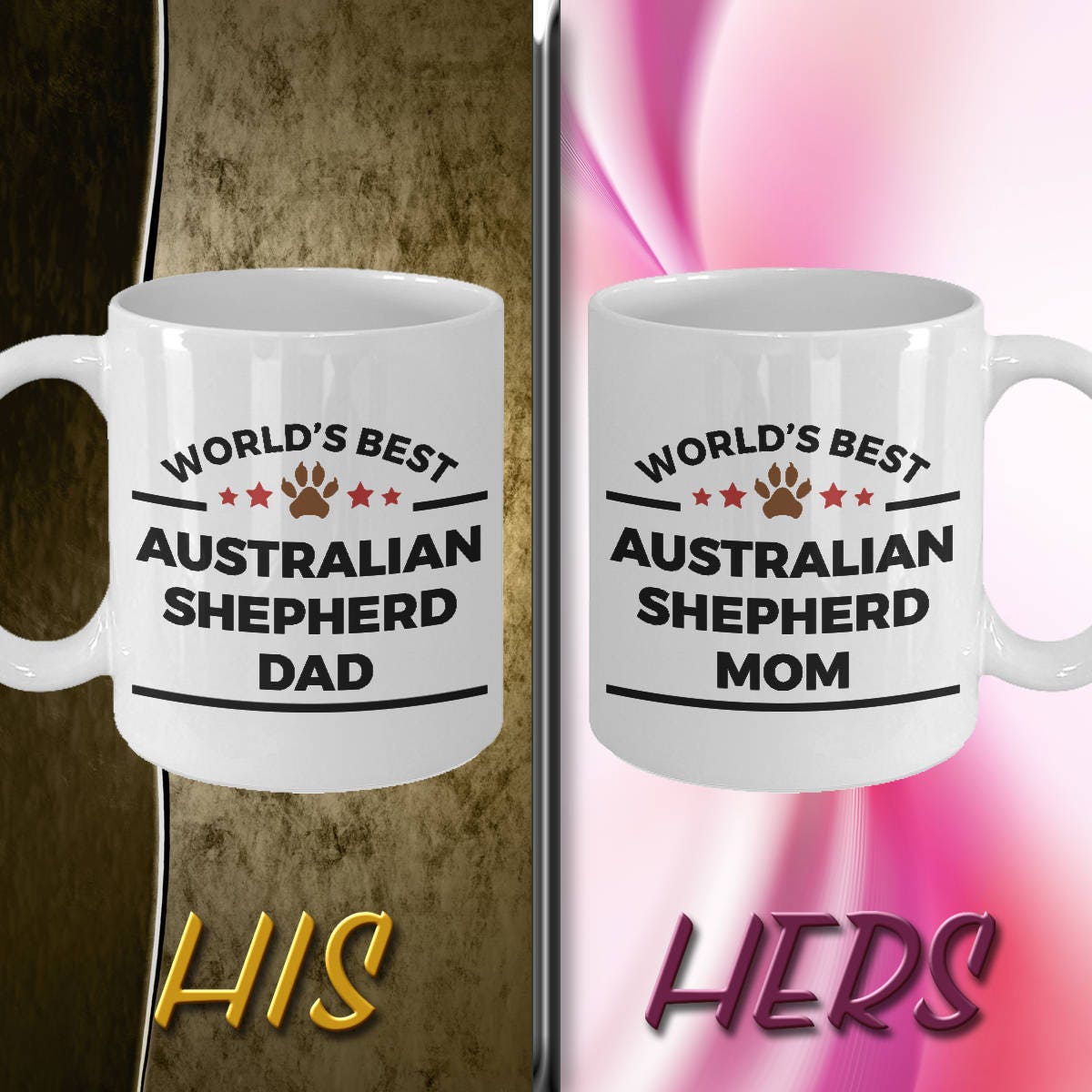 Australian Shepherd Dog Dad and Mom - Couples - Set of 2 Coffee Mug - Mallard Moon Gift Shop