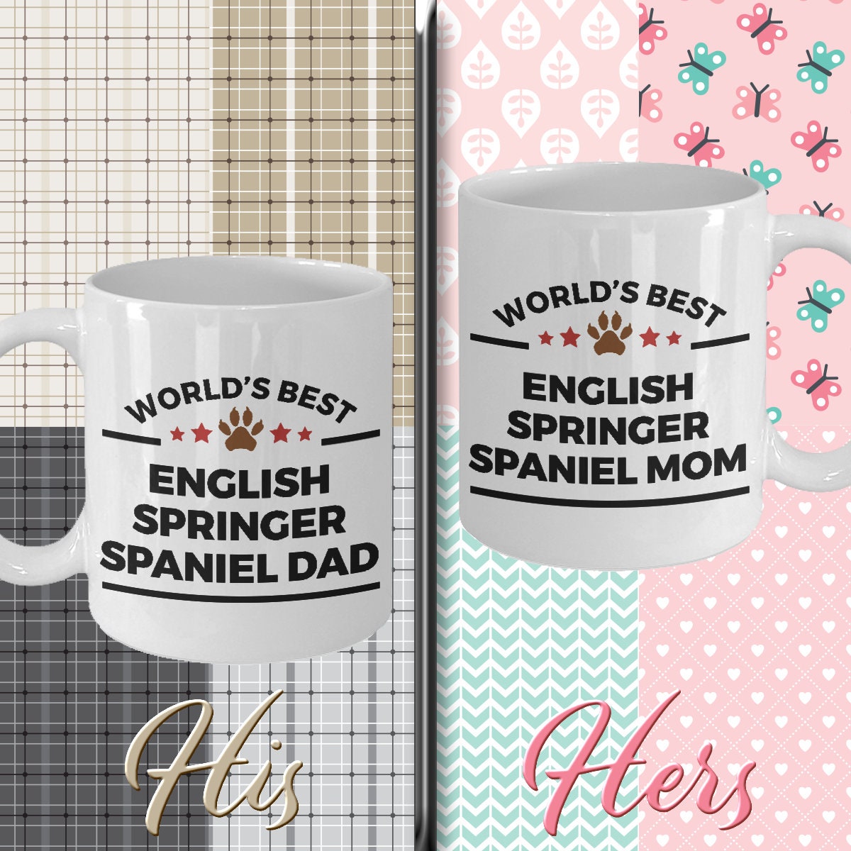 English Springer Spaniel Dog Dad and Mom Coffee Mug Set of 2 - Mallard Moon Gift Shop