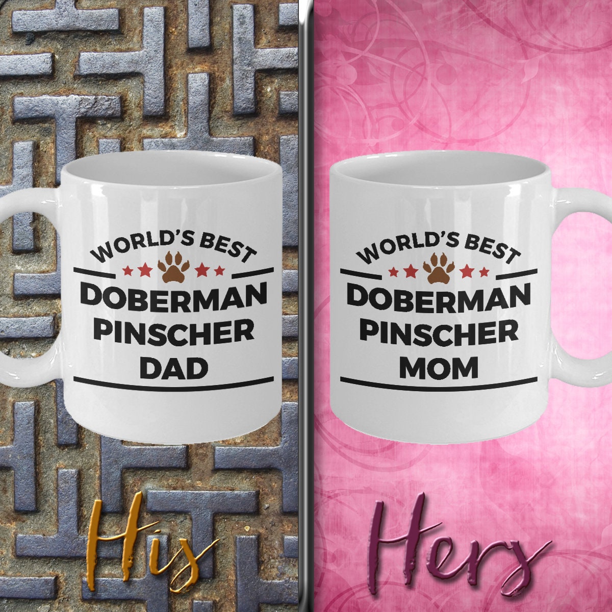Doberman Pinscher Dog Dad and Mom Coffee Mug Set of 2