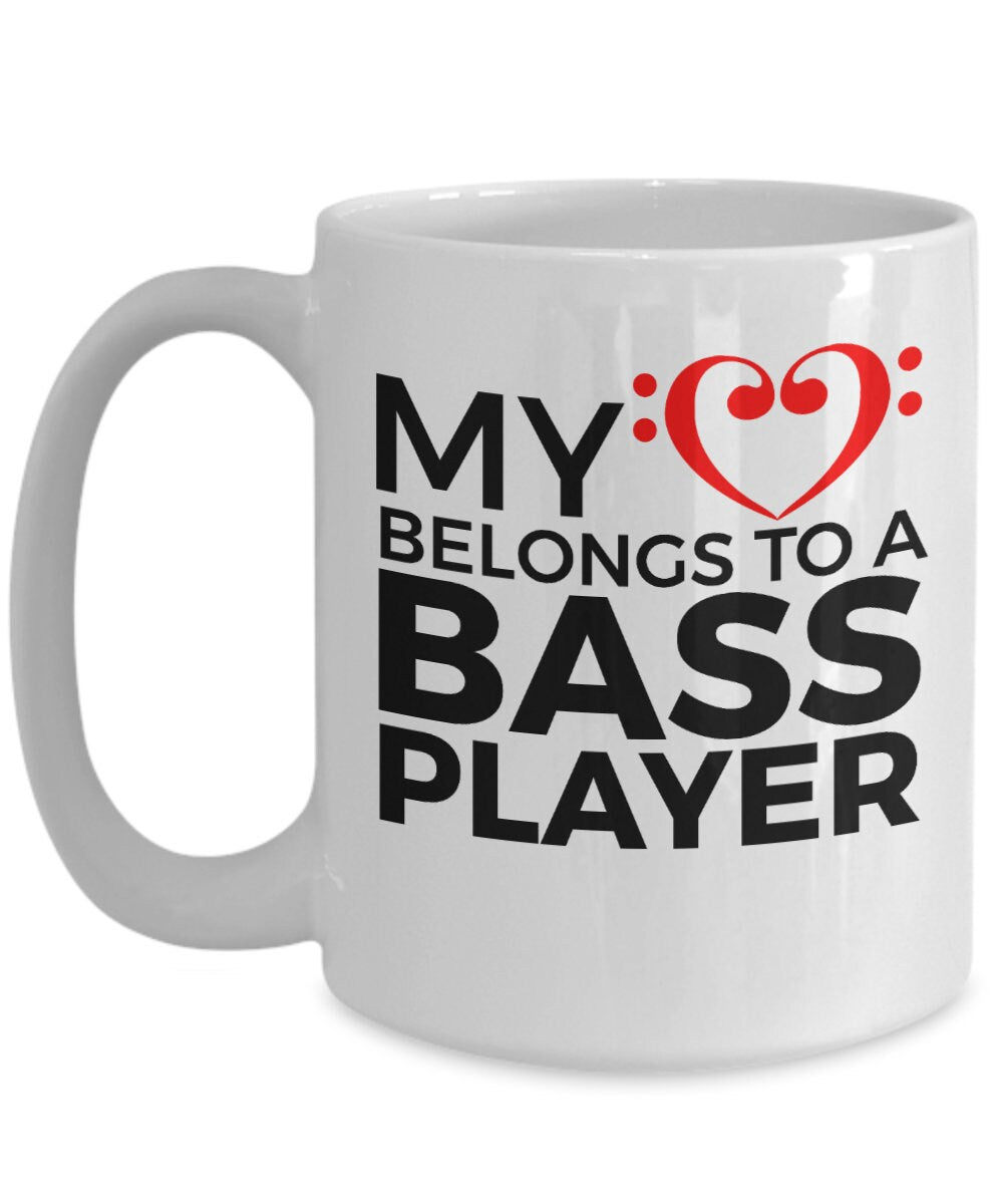 Bass Player Mug - My Heart Belongs To A Bass Player - Mallard Moon Gift Shop