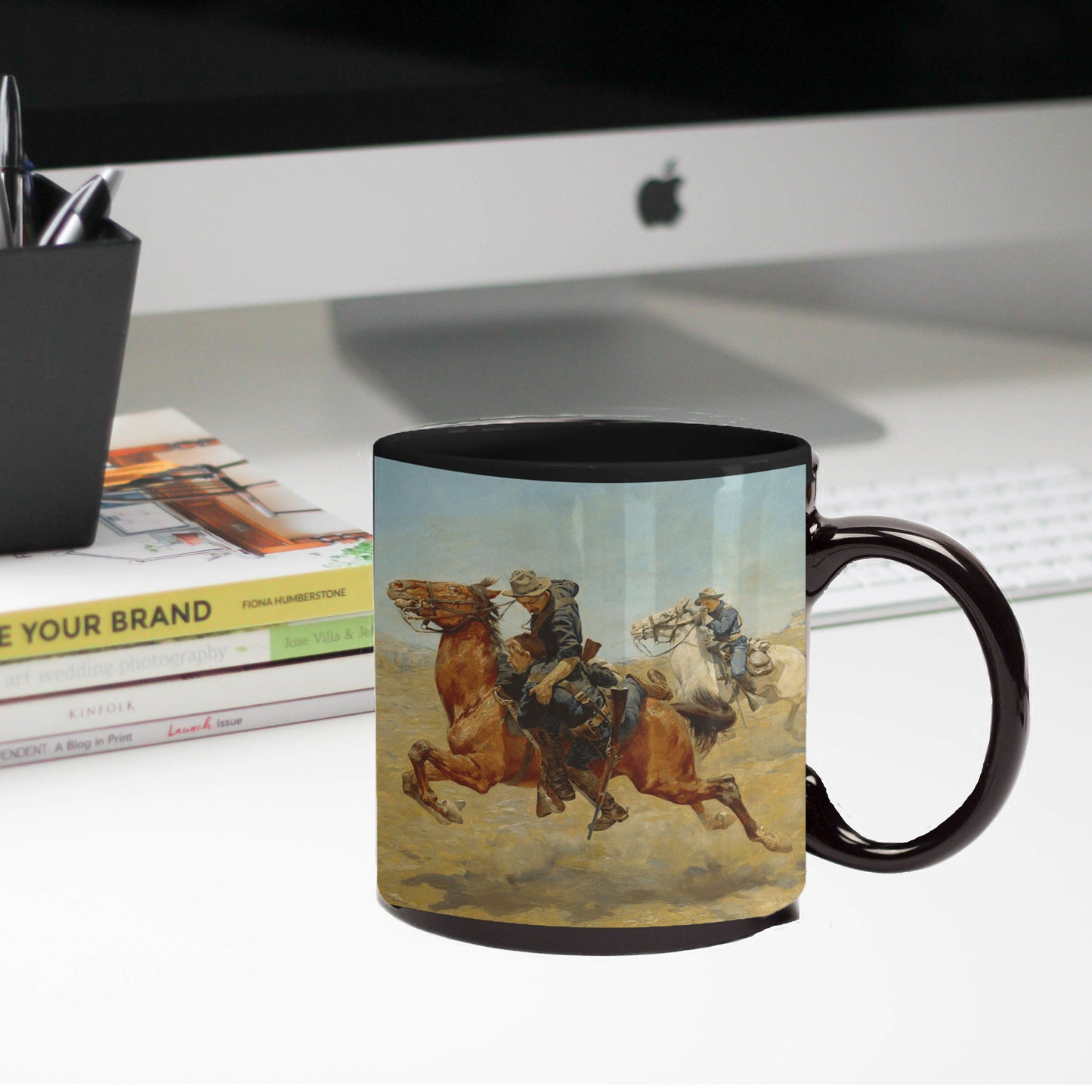 Frontier Trooper - My Bunkie Western Art Black Ceramic 15 oz Mug