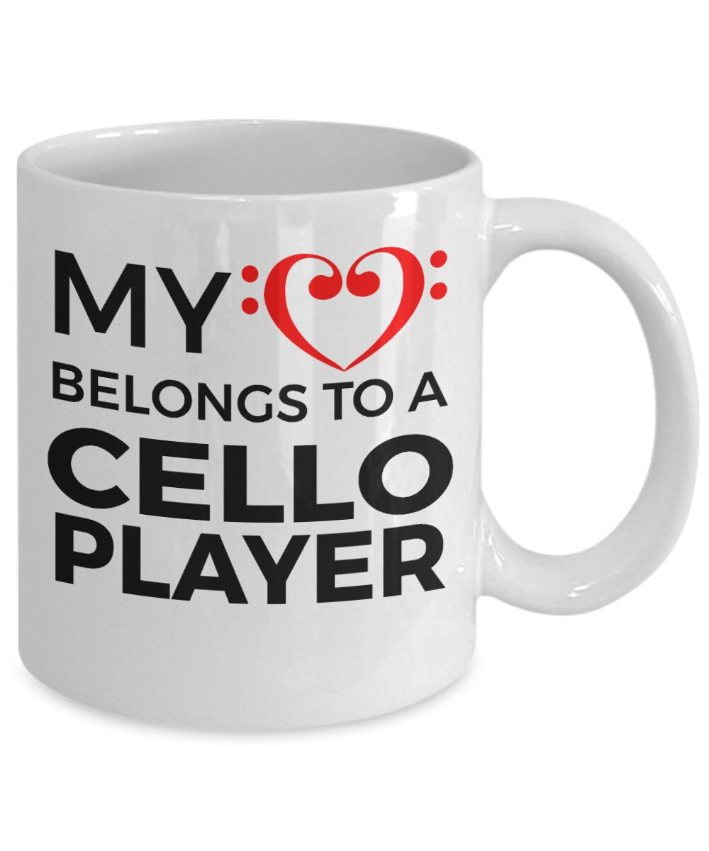 Cello Player Mug - My Heart Belongs To A Cello Player - Mallard Moon Gift Shop