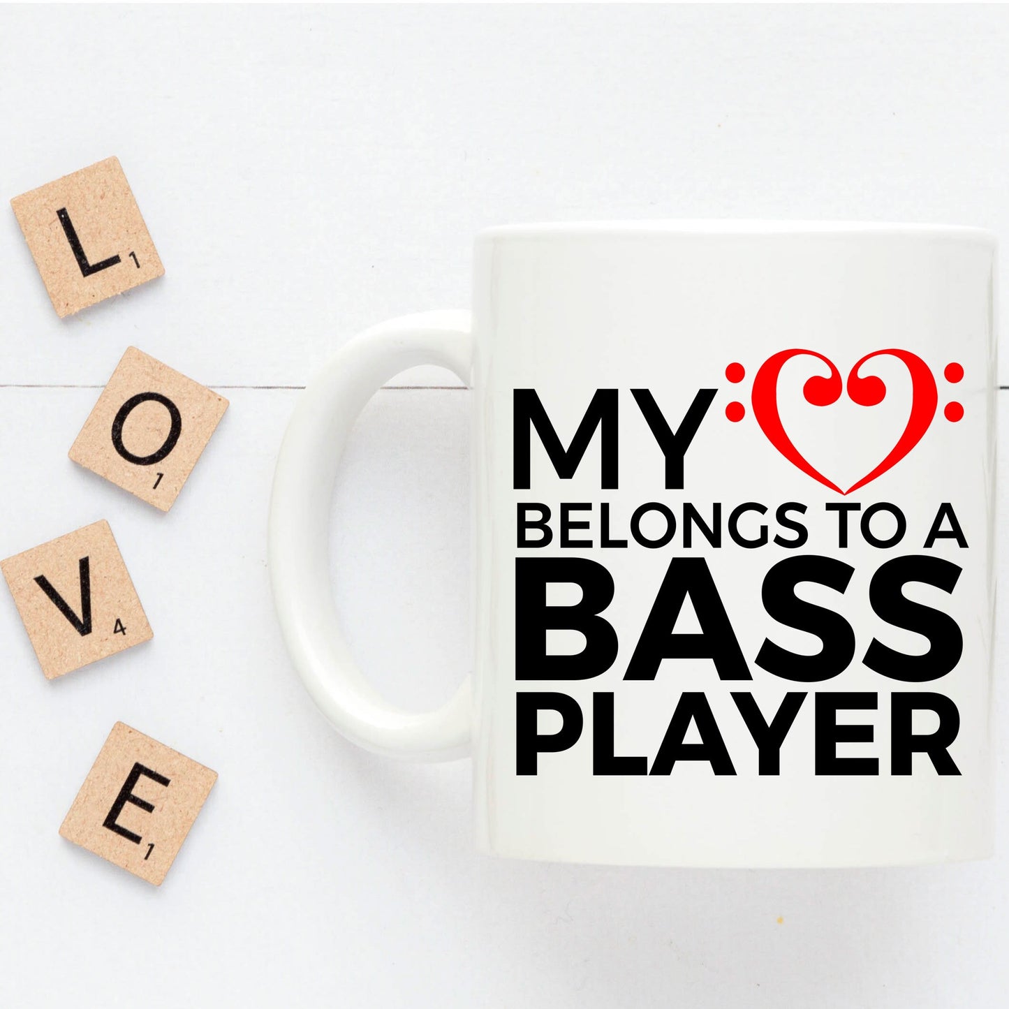 Bass Player Mug - My Heart Belongs To A Bass Player - Mallard Moon Gift Shop