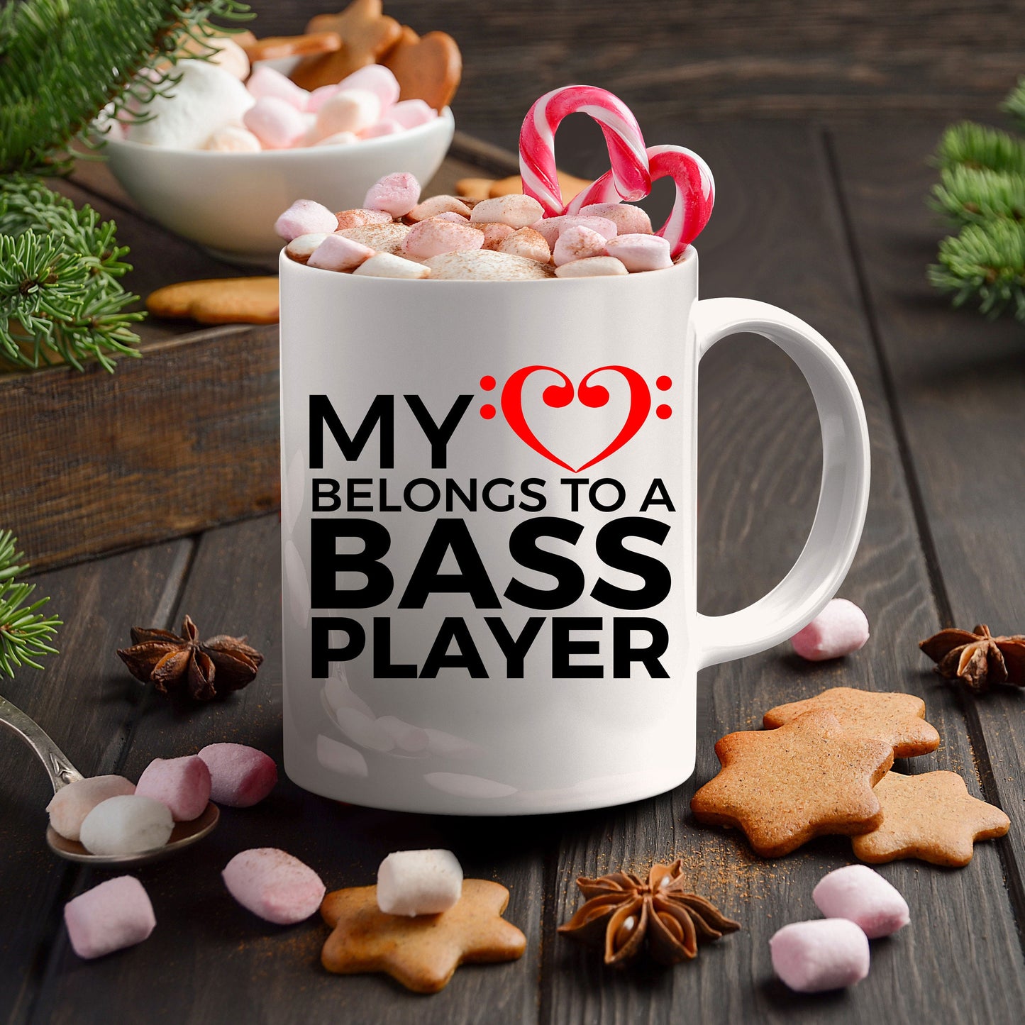 Bass Player Mug - My Heart Belongs To A Bass Player - Mallard Moon Gift Shop
