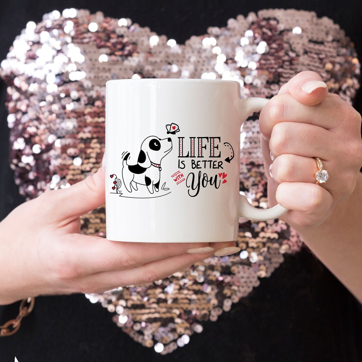 Cute Valentine Puppy Mug - Life Is Better With You - Mallard Moon Gift Shop