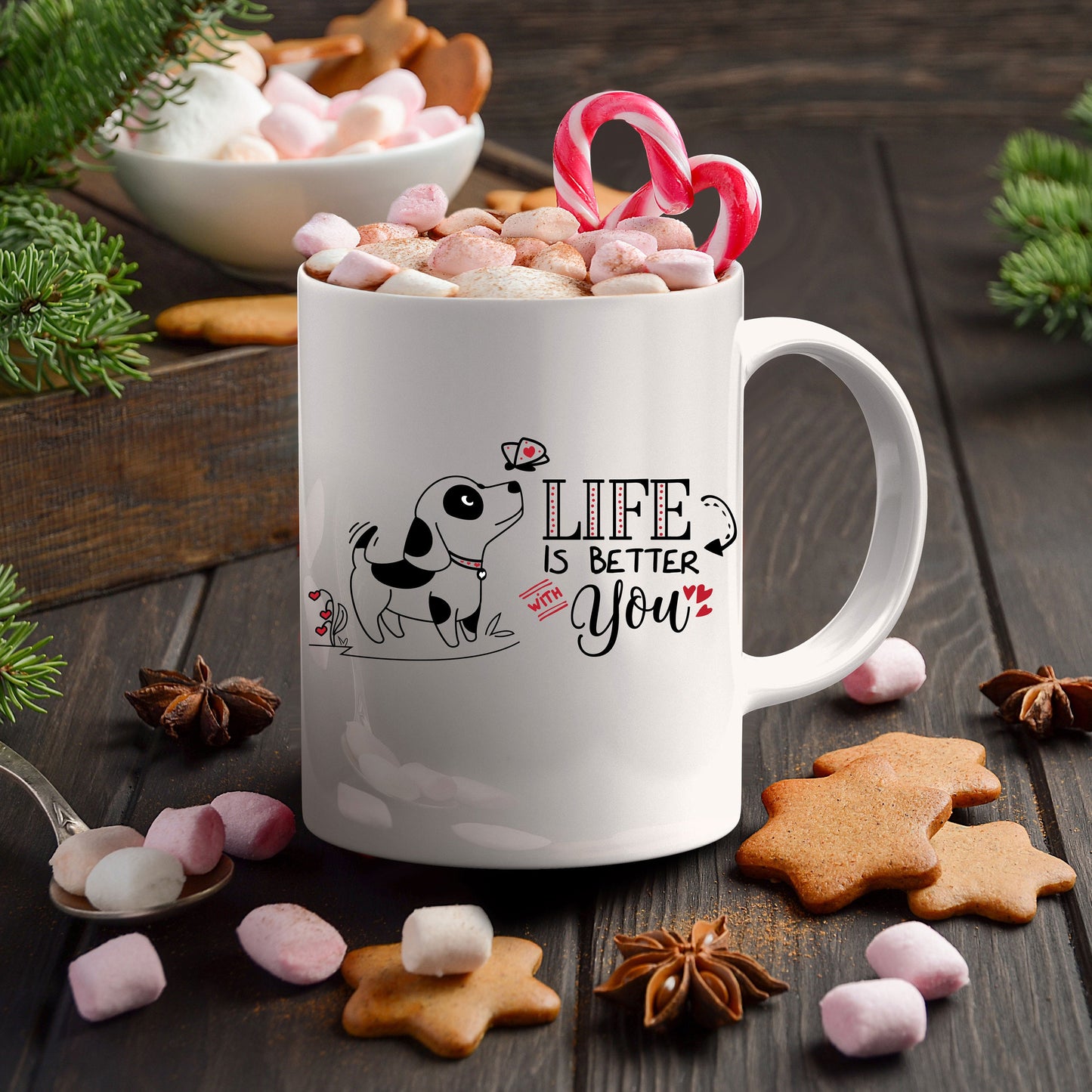Cute Valentine Puppy Mug - Life Is Better With You - Mallard Moon Gift Shop