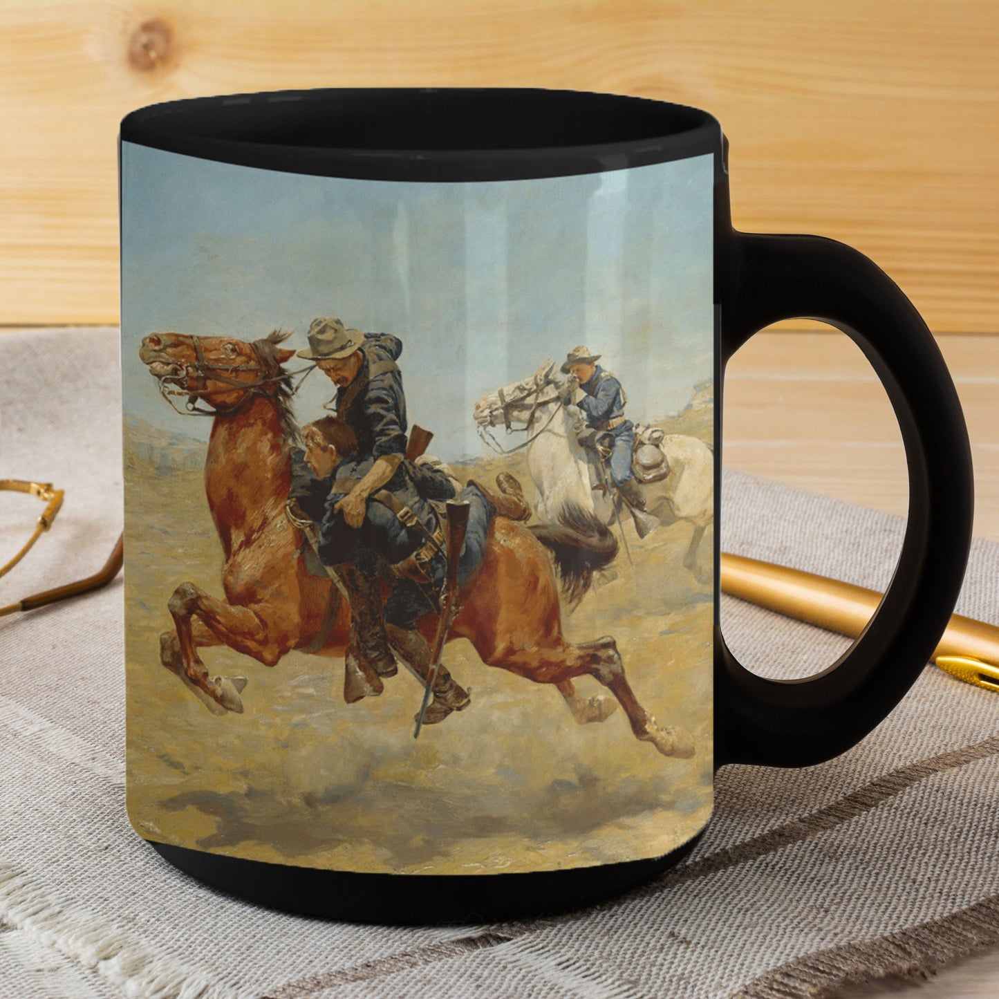Frontier Trooper - My Bunkie Western Art Black Ceramic 15 oz Mug