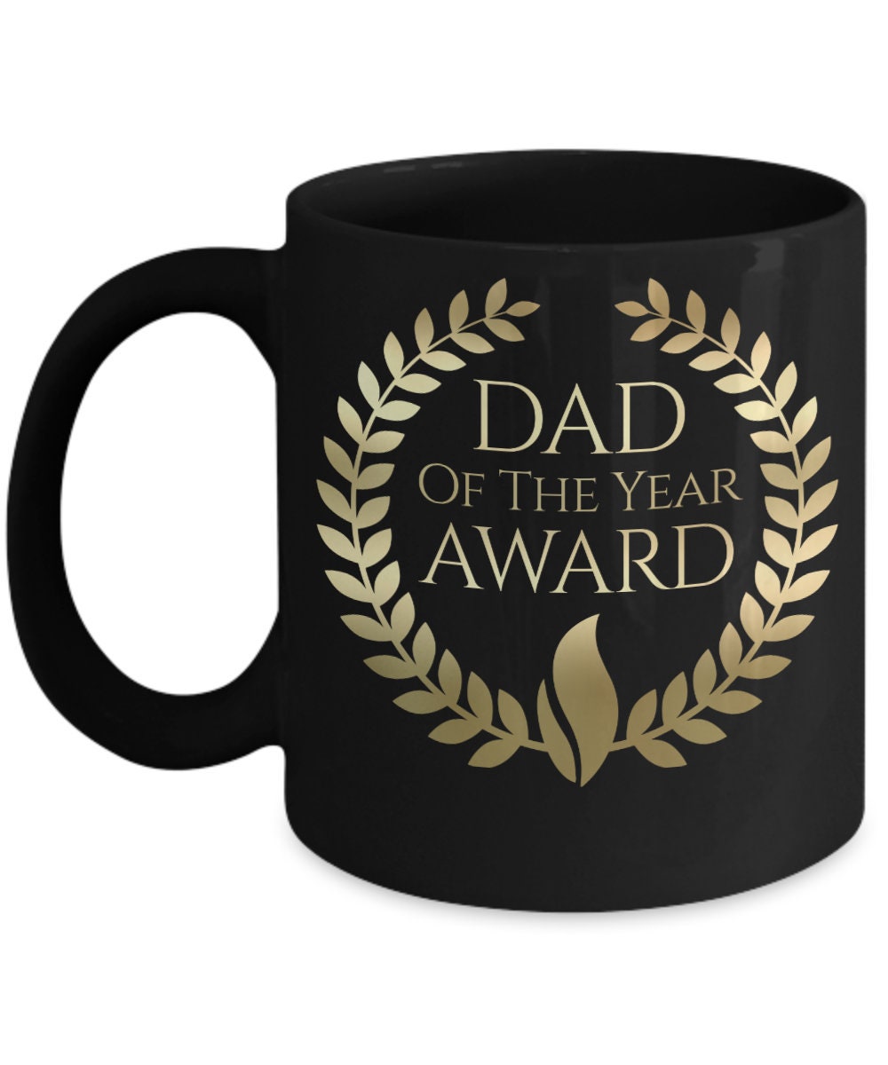 Dad of the Year Award Gold lettering on black mug - Mallard Moon Gift Shop