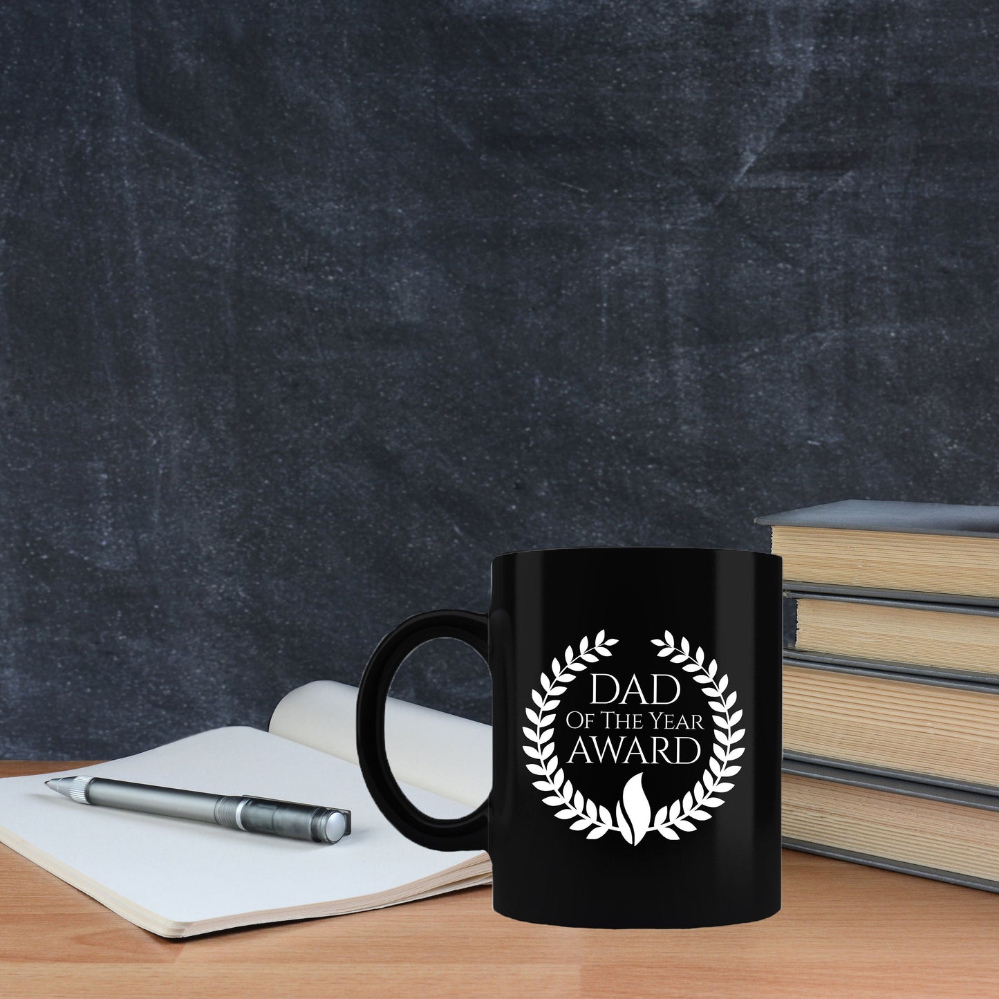 Dad of the Year Award Gold lettering on black mug - Mallard Moon Gift Shop