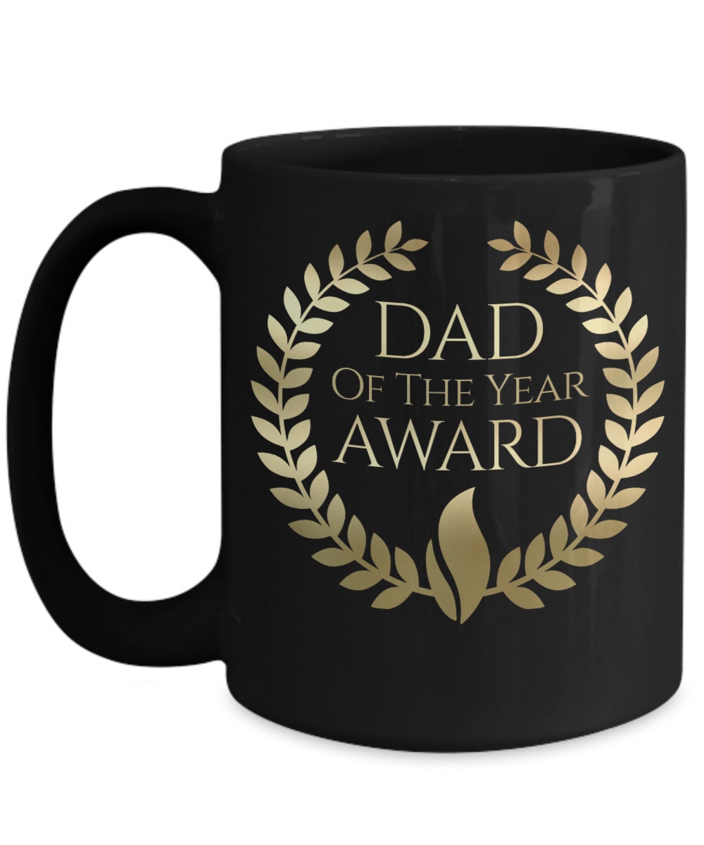 Dad of the Year Award Gold lettering on black mug - Mallard Moon Gift Shop