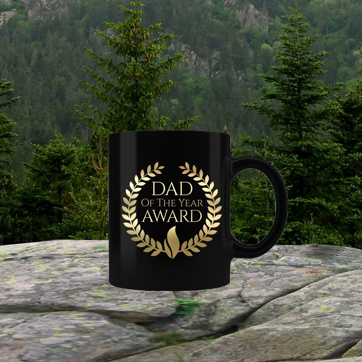 Dad of the Year Award Gold lettering on black mug - Mallard Moon Gift Shop