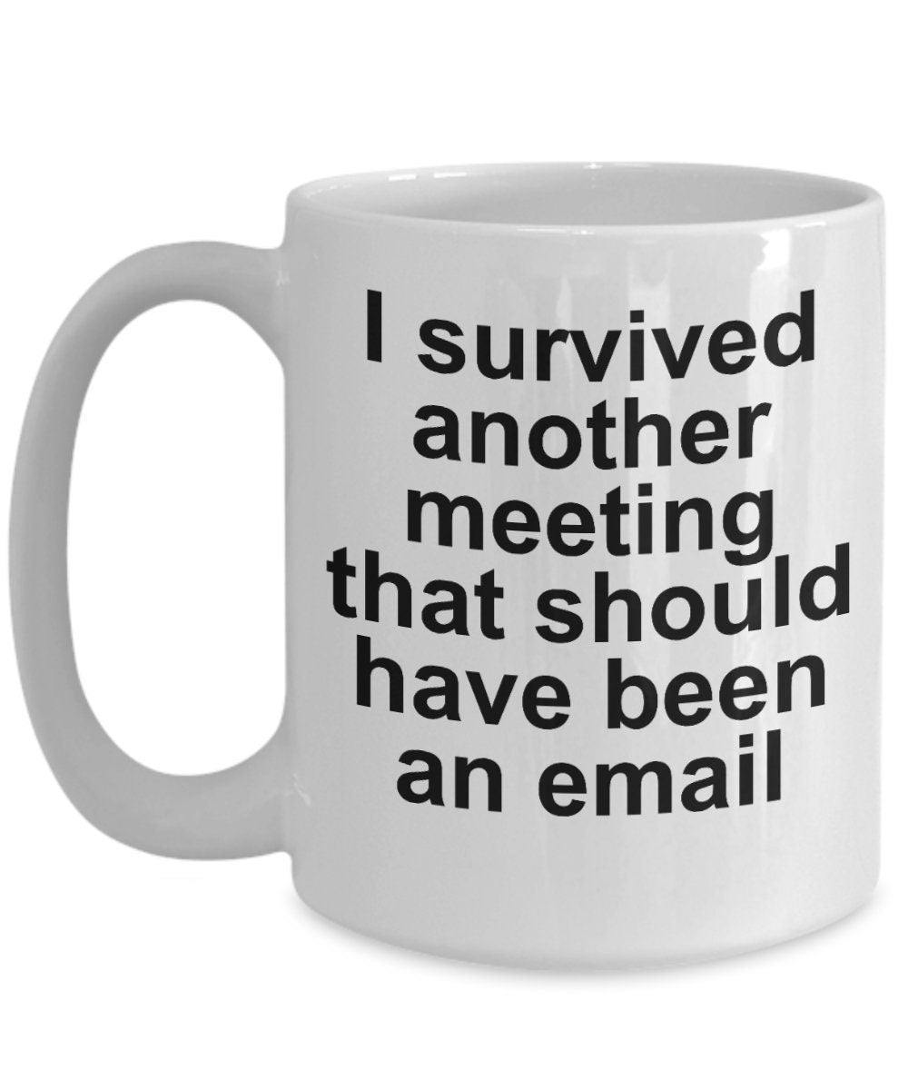 Funny office mug - I survived another meeting that should have been an email - Mallard Moon Gift Shop