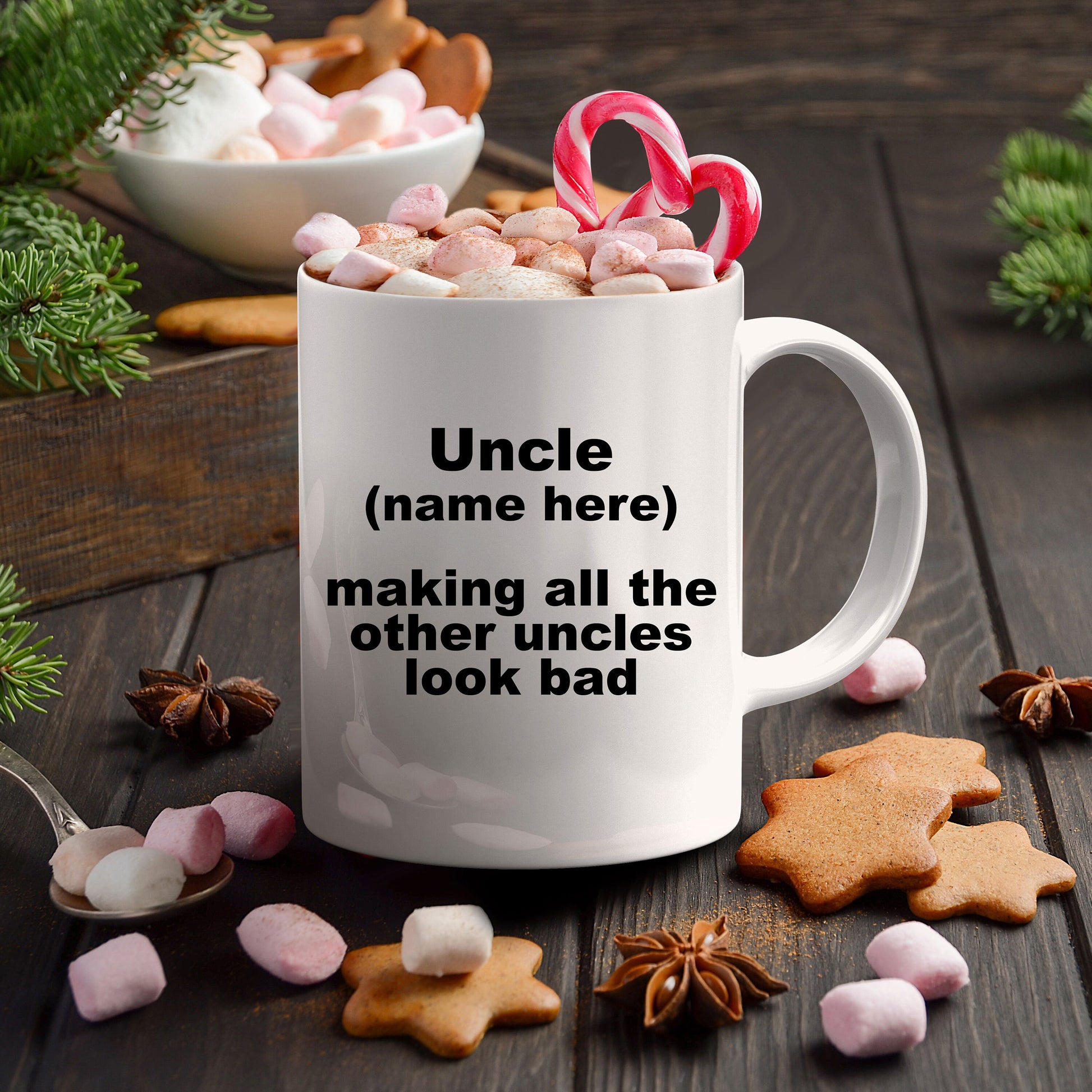 Custom Uncle Mug - Personalized mug for your favorite uncle white ceramic coffee cup, two-tone black, navy, red, pink - Mallard Moon Gift Shop