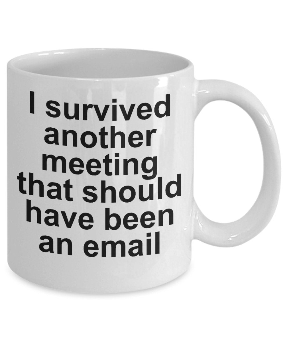 Funny office mug - I survived another meeting that should have been an email - Mallard Moon Gift Shop
