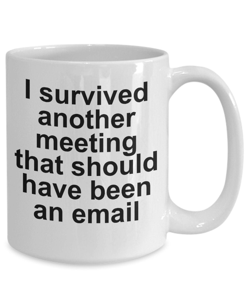 Funny office mug - I survived another meeting that should have been an email - Mallard Moon Gift Shop