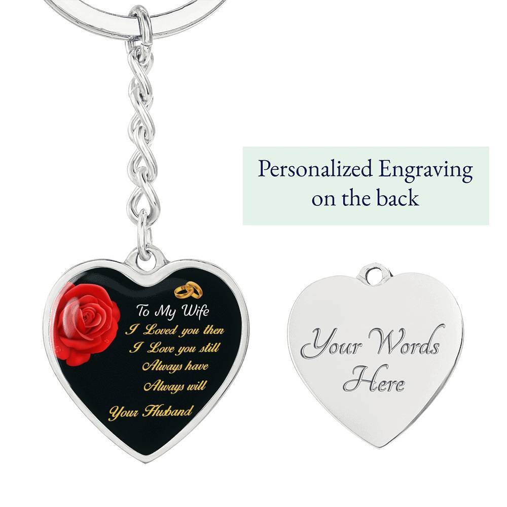 Engraved Heart Keychain Personalized Pendant Gift for Wife - Mallard Moon Gift Shop