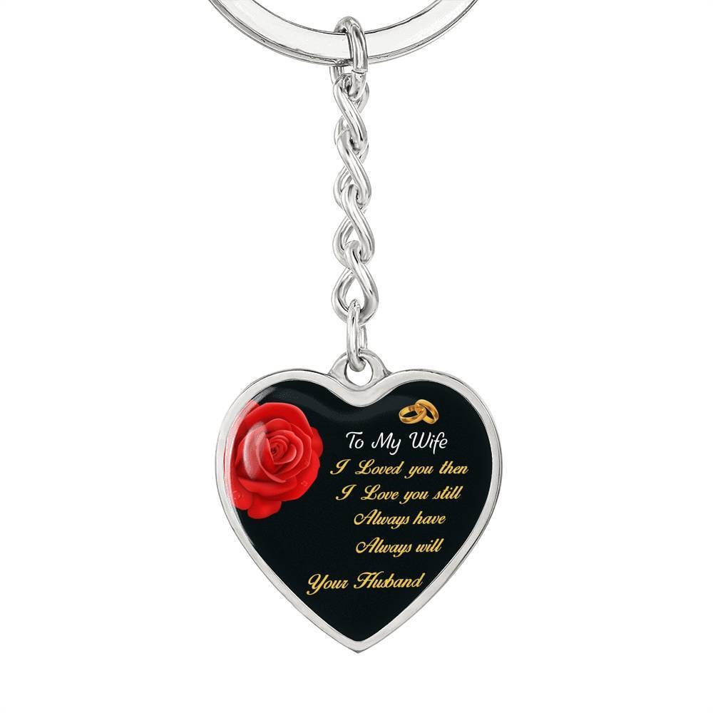Engraved Heart Keychain Personalized Pendant Gift for Wife - Mallard Moon Gift Shop