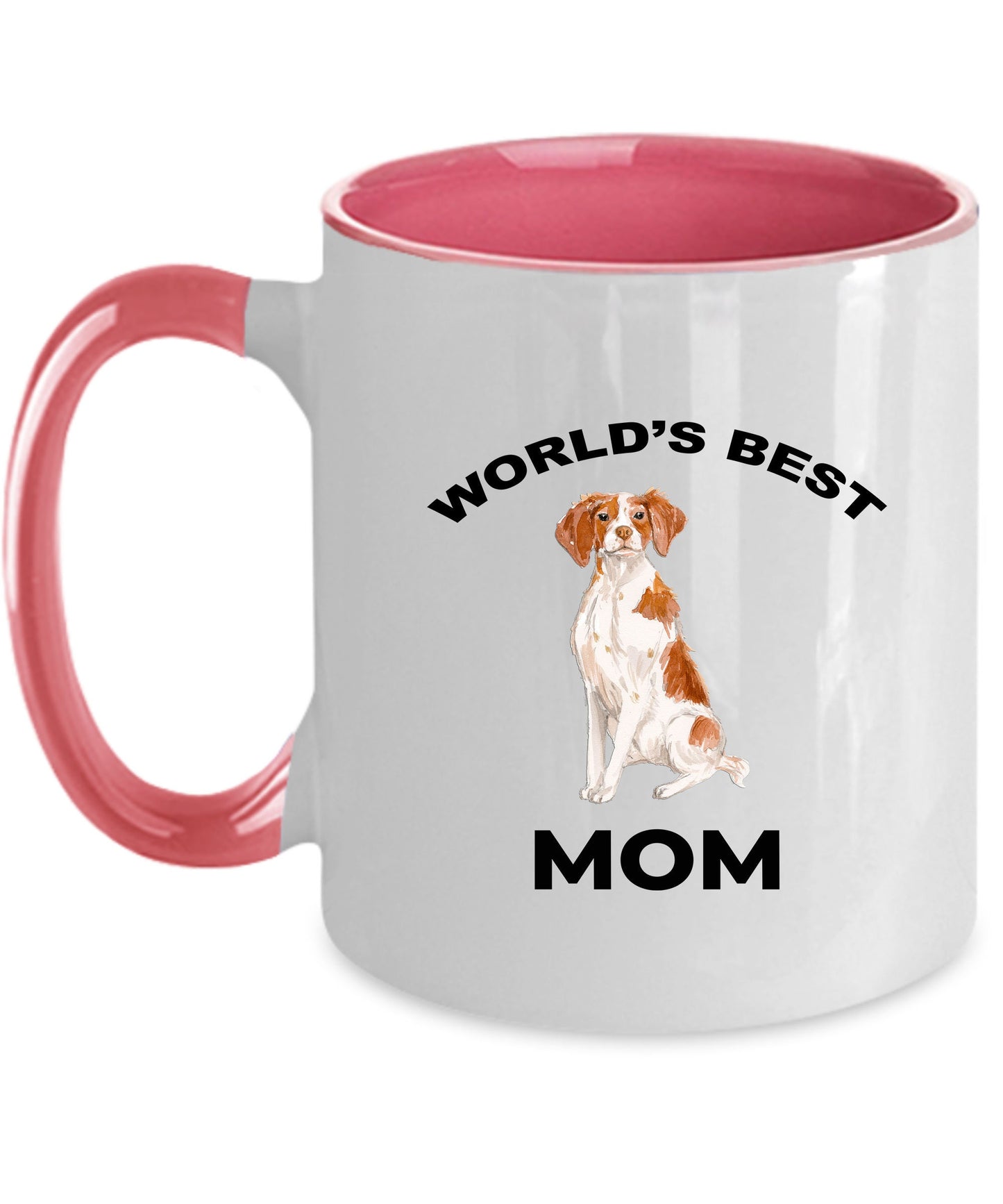 Brittany Spaniel Dog Mom Coffee Mug -White, Pink, Red, Navy and Black Two Tone - Mallard Moon Gift Shop